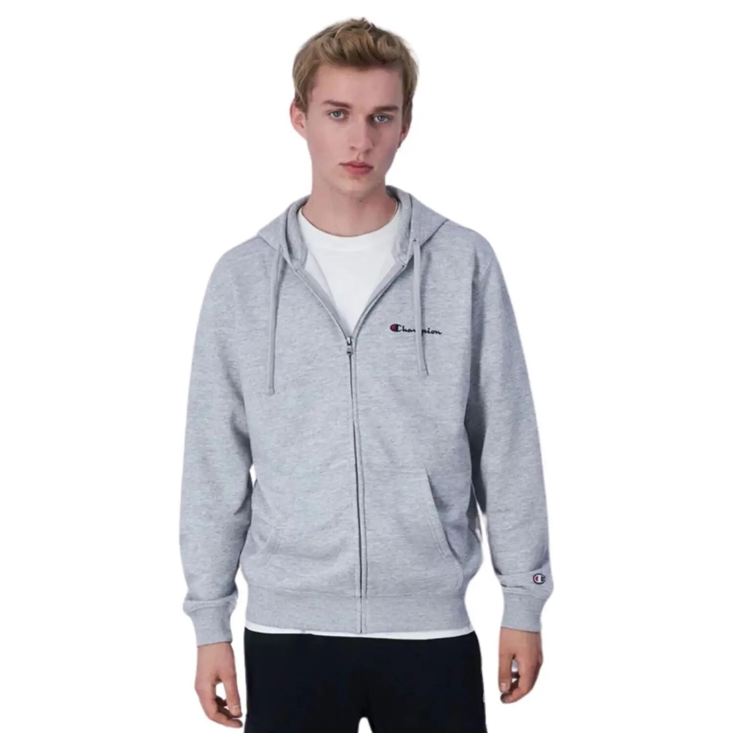 Felpa Con Cappuccio E Zip Intera Logo Sul Petto Uomo Champion Grigio 5/5