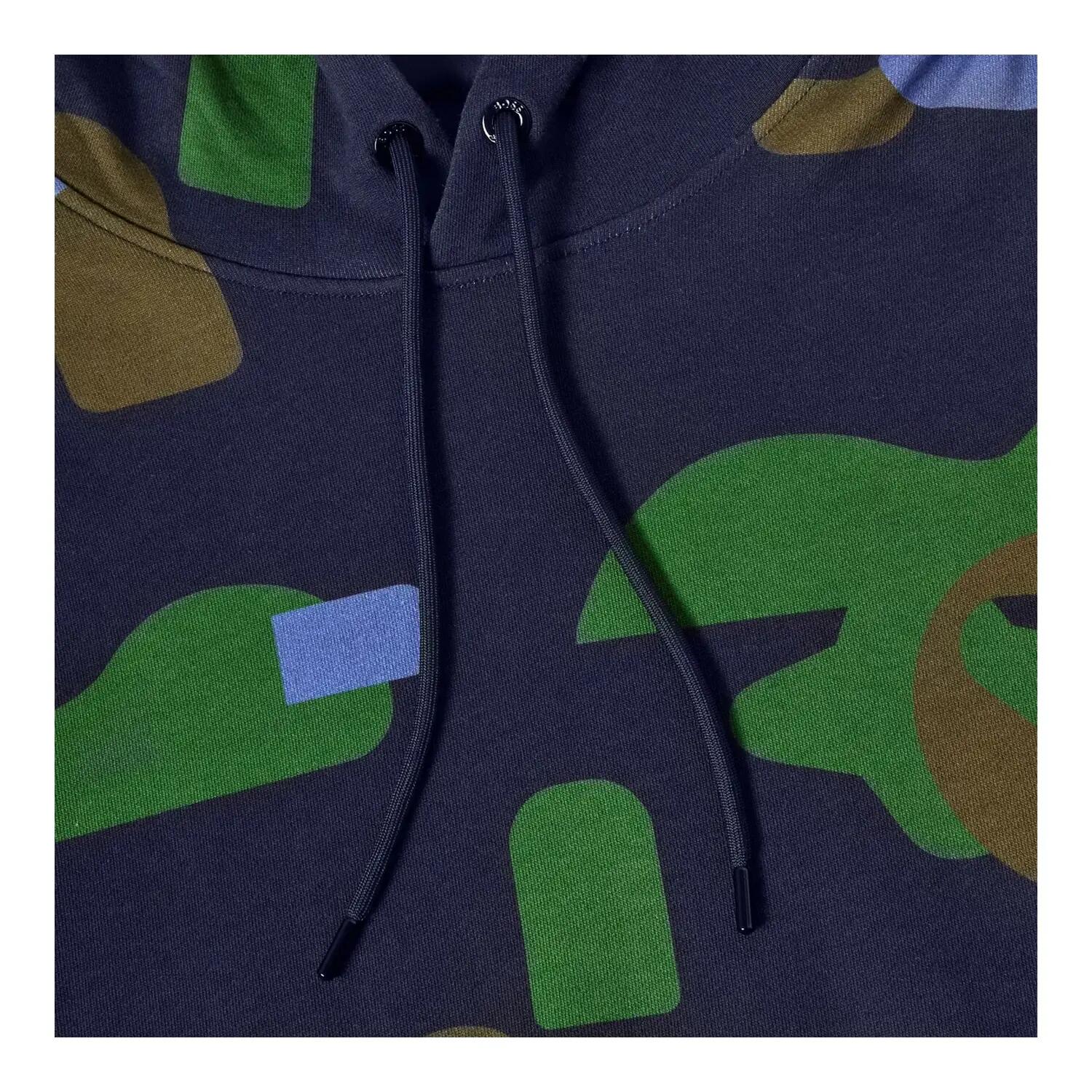 Felpa Con Cappuccio Mimetica Logo Uomo Boss Blu Scuro 3/3