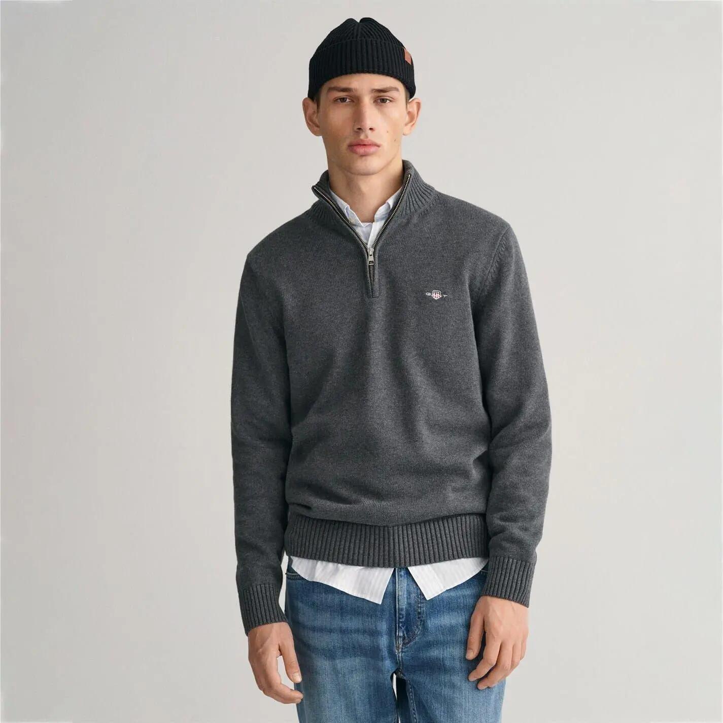 Gant Mens Micro Textured Half Zip Sweatshirt