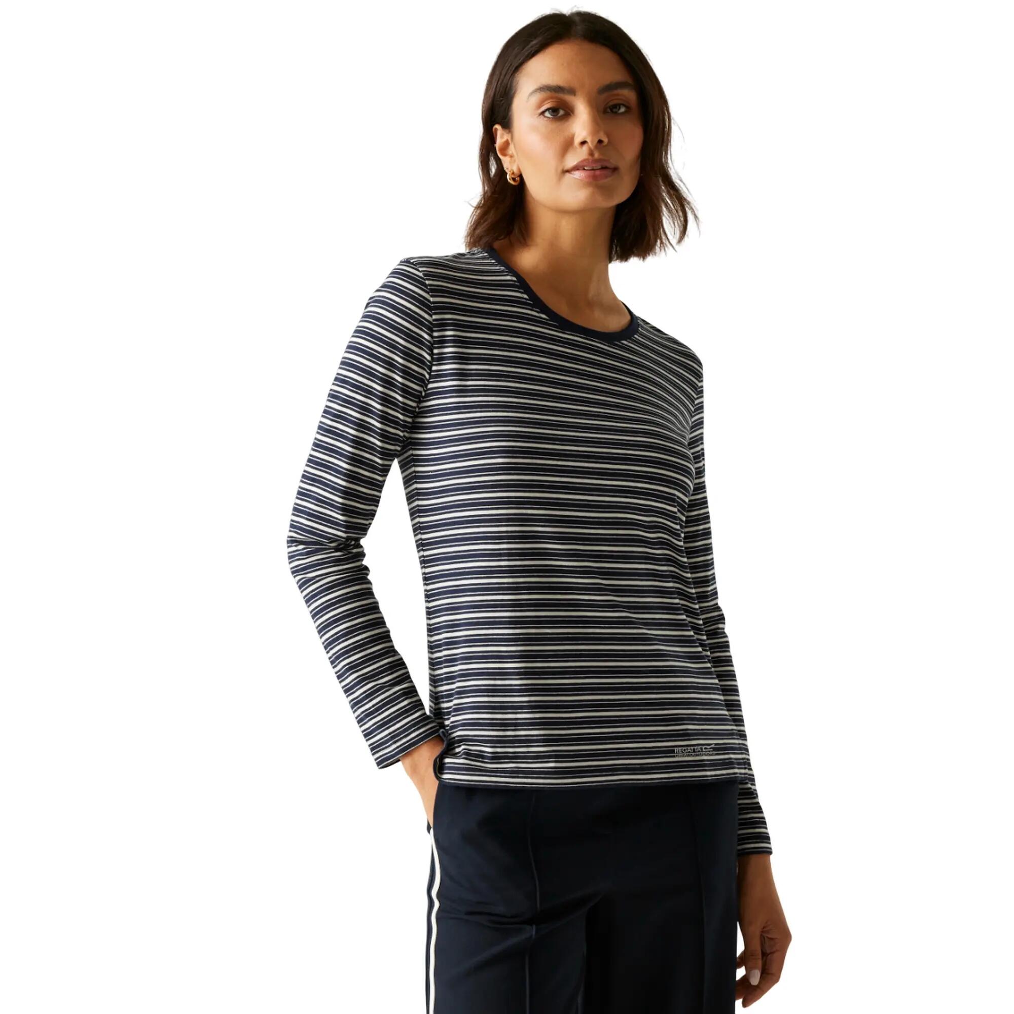 Womens/Ladies Federica Stripe LongSleeved TShirt (Navy/Light Vanilla) 7/7