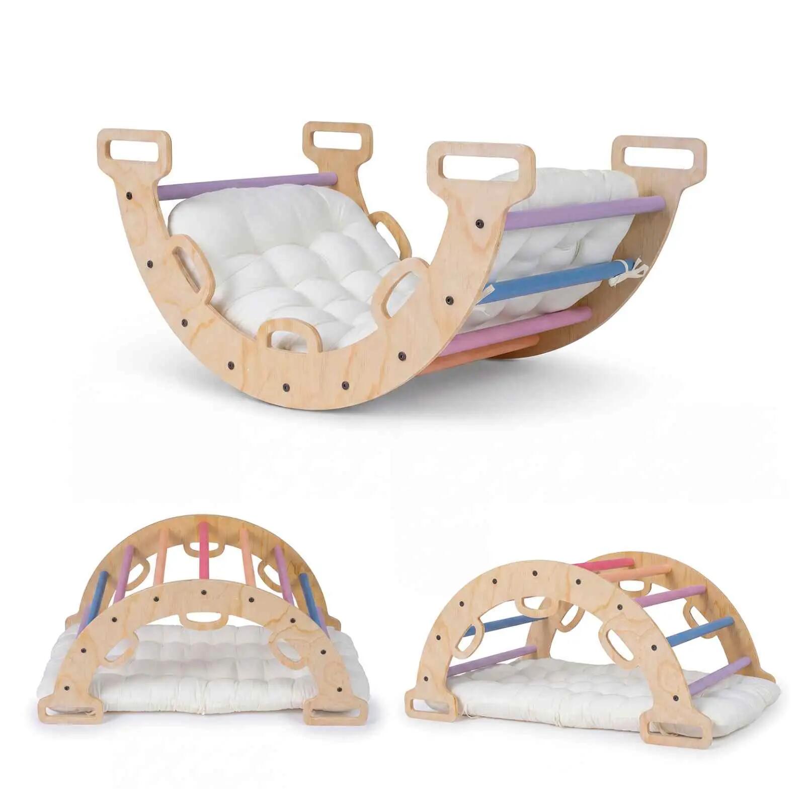 3-in-1 Climbing & Rocking Toy Double-Sided Arch Playset w/Cushion Colorful