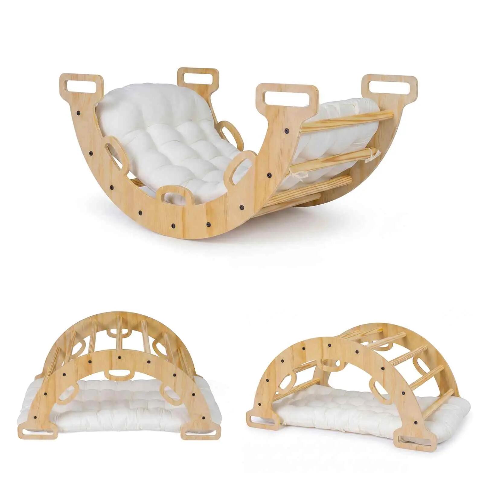 3-in-1 Climbing & Rocking Toy Double-Sided Arch Playset w/Cushion Natural