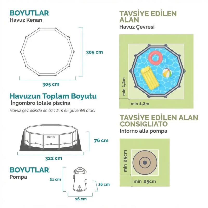 İntex 26702 305x76cm Premium Prefabrik Havuz Seti 220v Filtreli