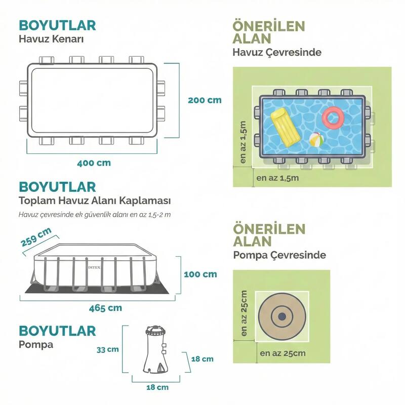 İntex 26780 400x200x100cm Dikdörtgen Prefabrik Havuz Seti 220v Filtreli
