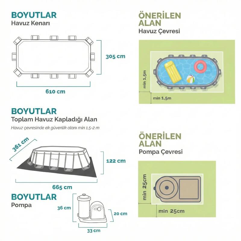 İntex 26798 610x305x122cm Aile Boyu Prefabrik Havuz Seti 220v Filtreli
