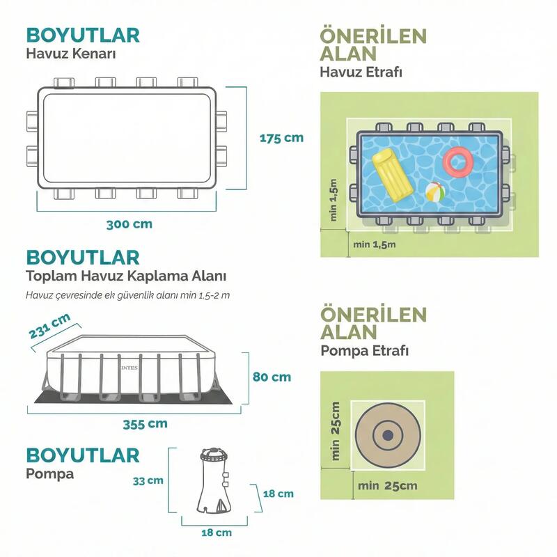 İntex 26784 300x175x80cm Dikdörtgen Prefabrik Havuz Seti 220v Filtreli