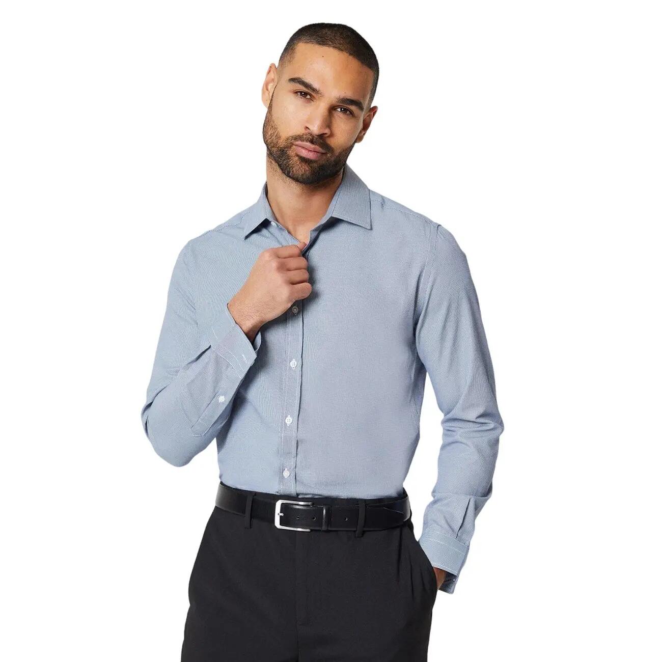 Camicia Formale Aderente Dente Di Cucciolo Uomo Burton Blu Navy 2/3