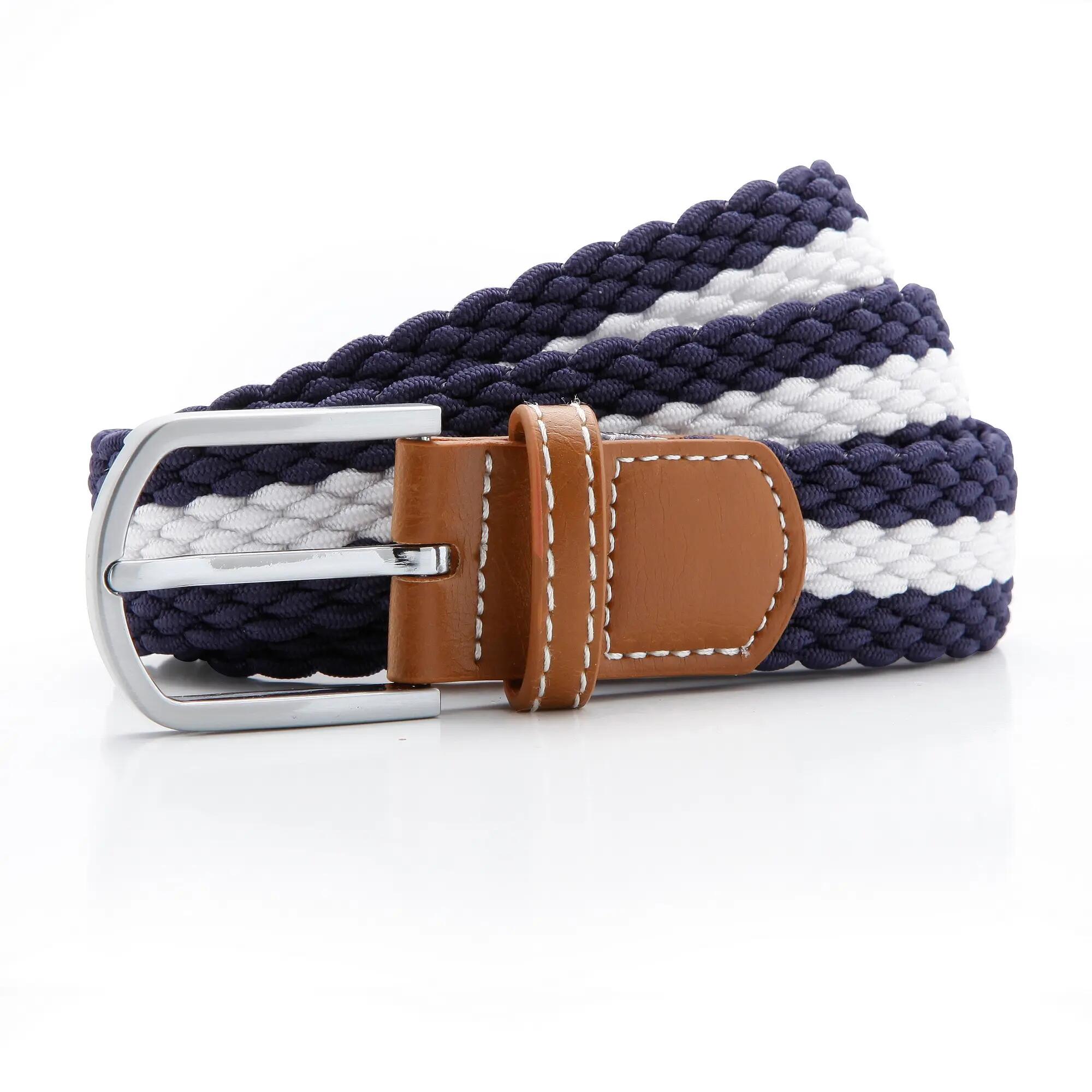 Mens Two Colour Stripe Braid Stretch Belt (Navy/White) 2/2