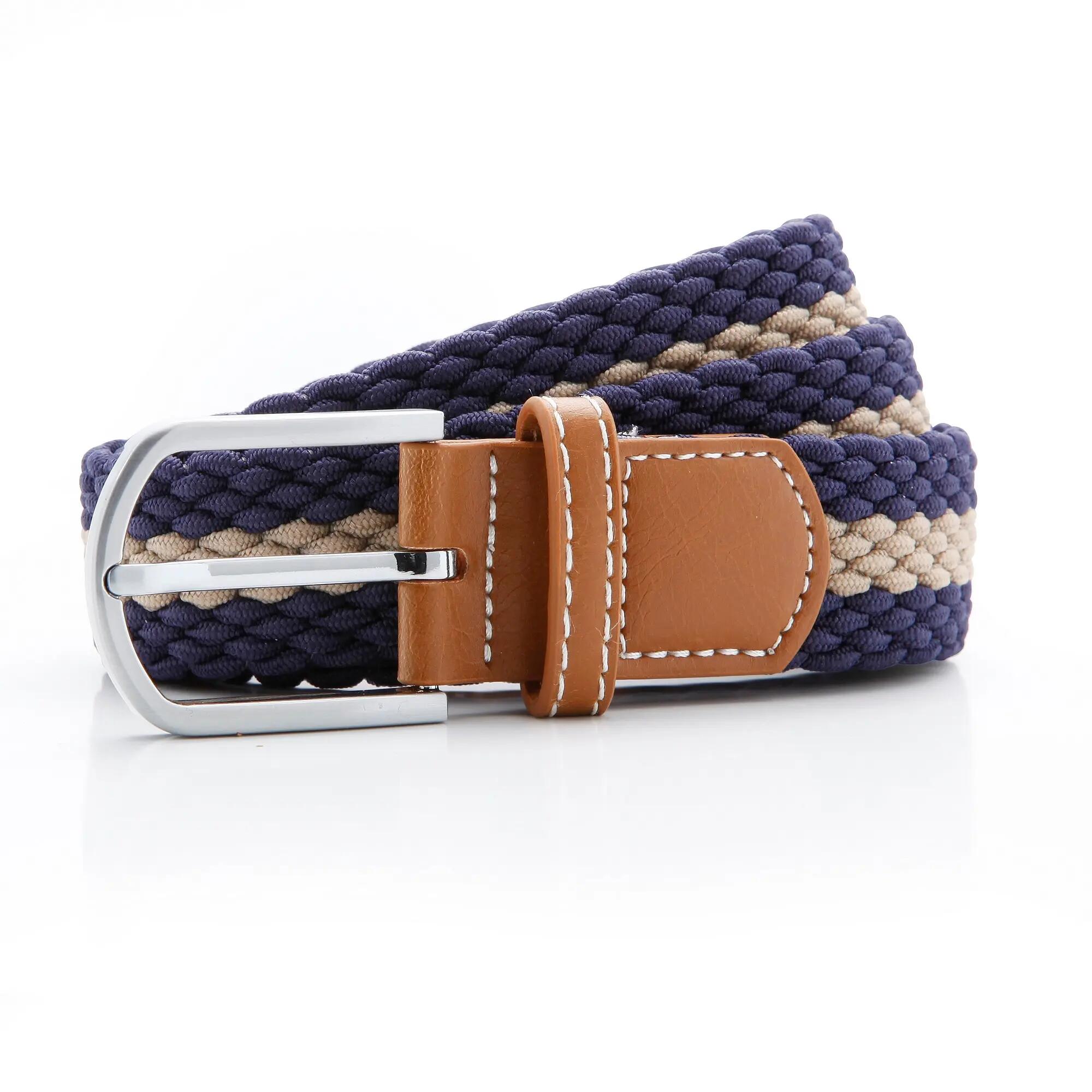 Mens Two Colour Stripe Braid Stretch Belt (Navy/Khaki) 2/2