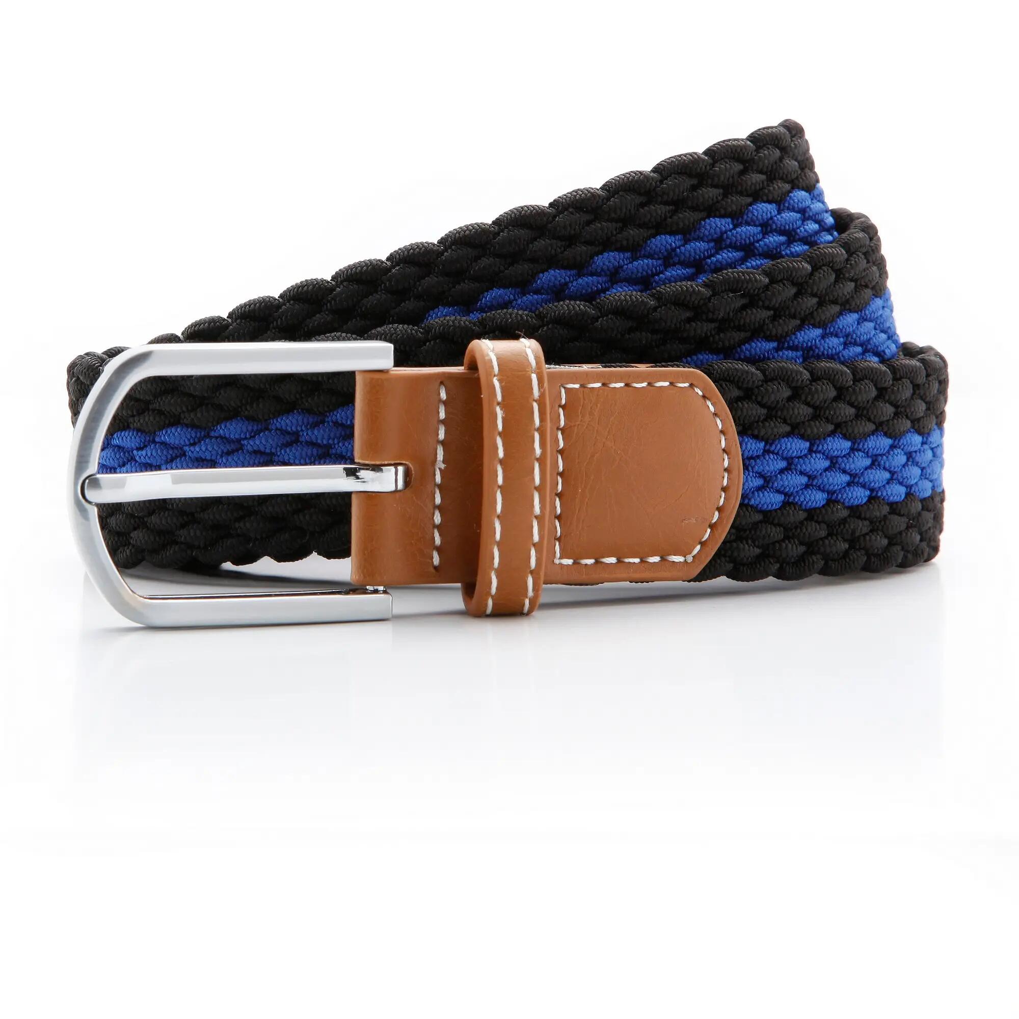Mens Two Colour Stripe Braid Stretch Belt (Black/Royal) 2/2