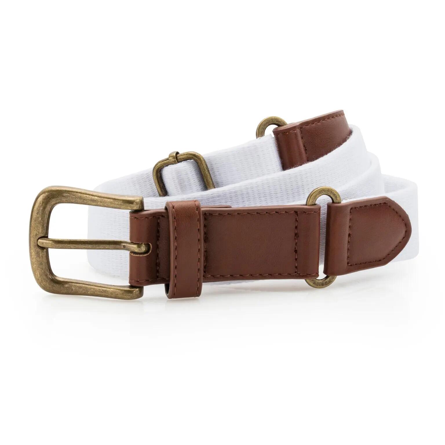 Mens Faux Leather And Canvas Belt (White) 2/2