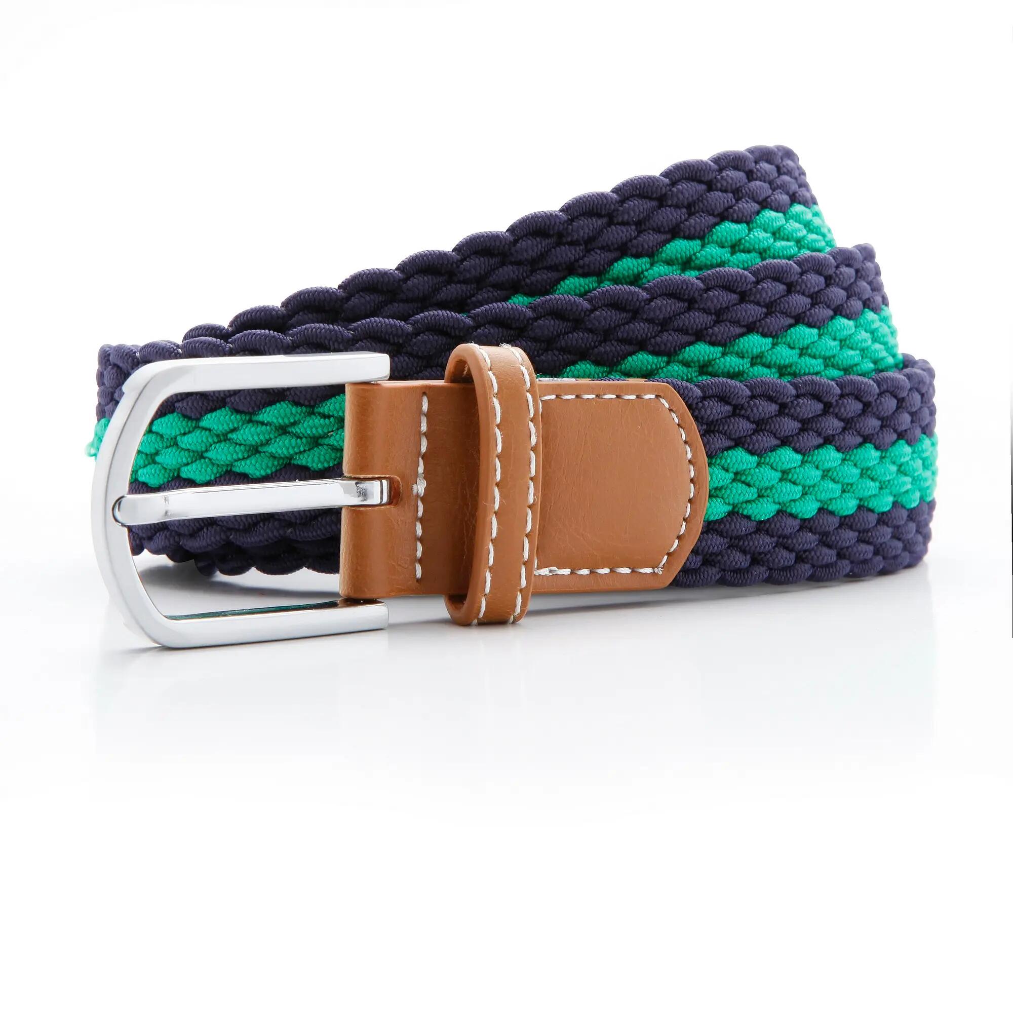 Mens Two Colour Stripe Braid Stretch Belt (Navy/Kelly) 2/2