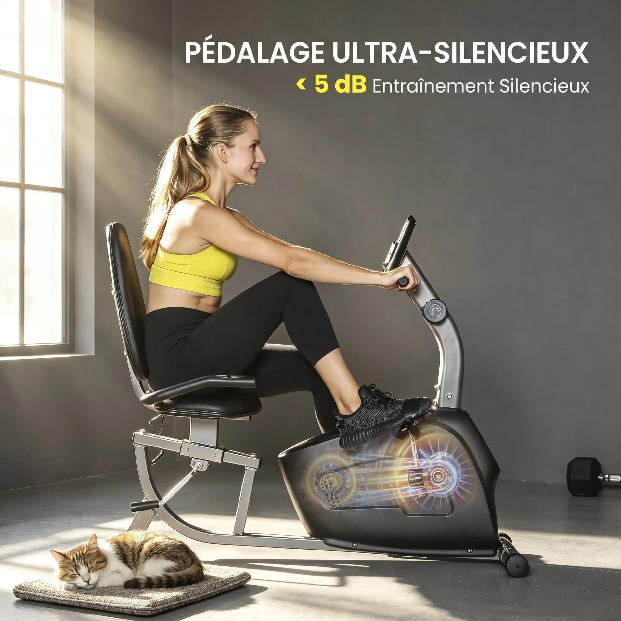 Vélo d'appartement semi-allongé réglable écran LCD multifonction noir 5/5