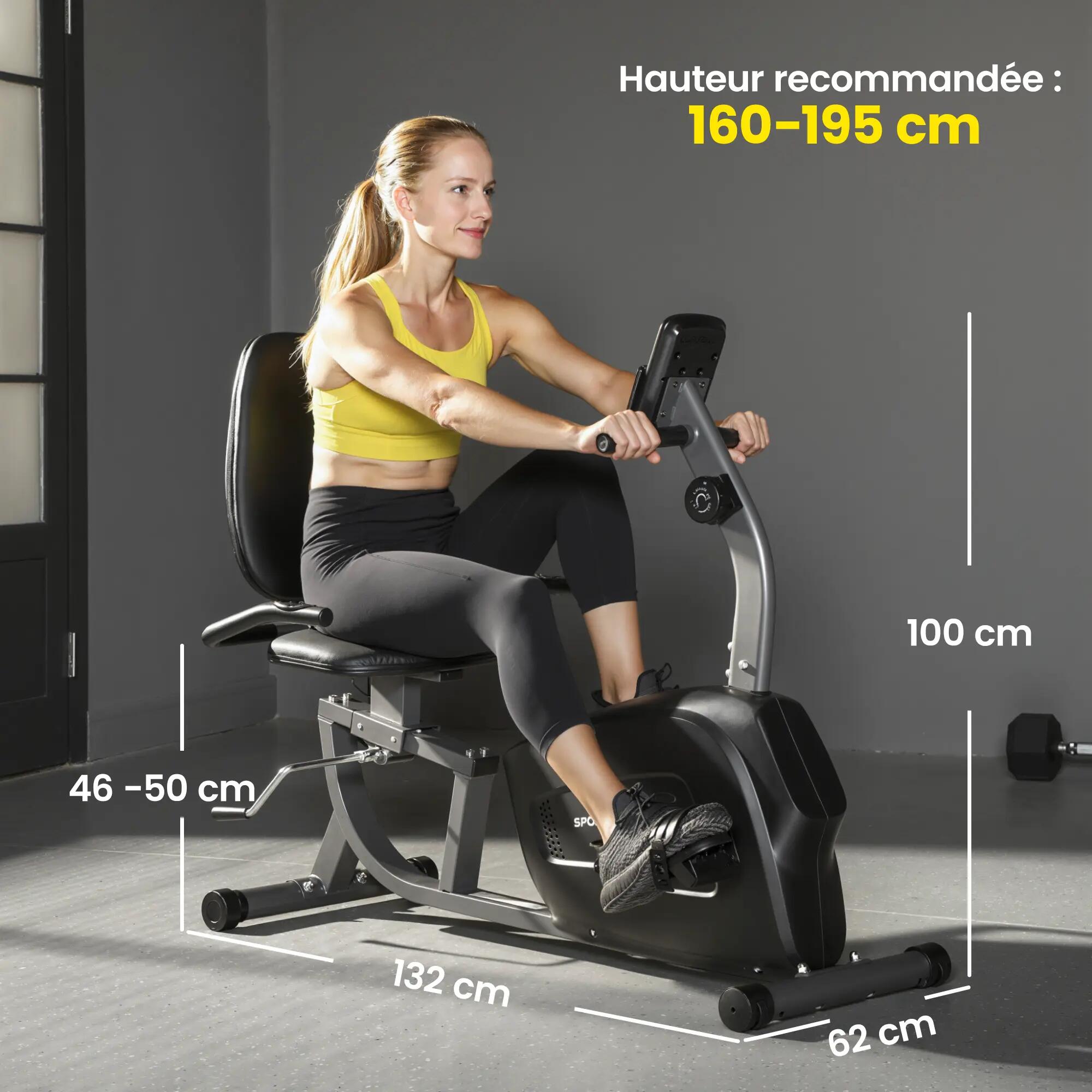 Vélo d'appartement semi-allongé réglable écran LCD multifonction noir 3/5