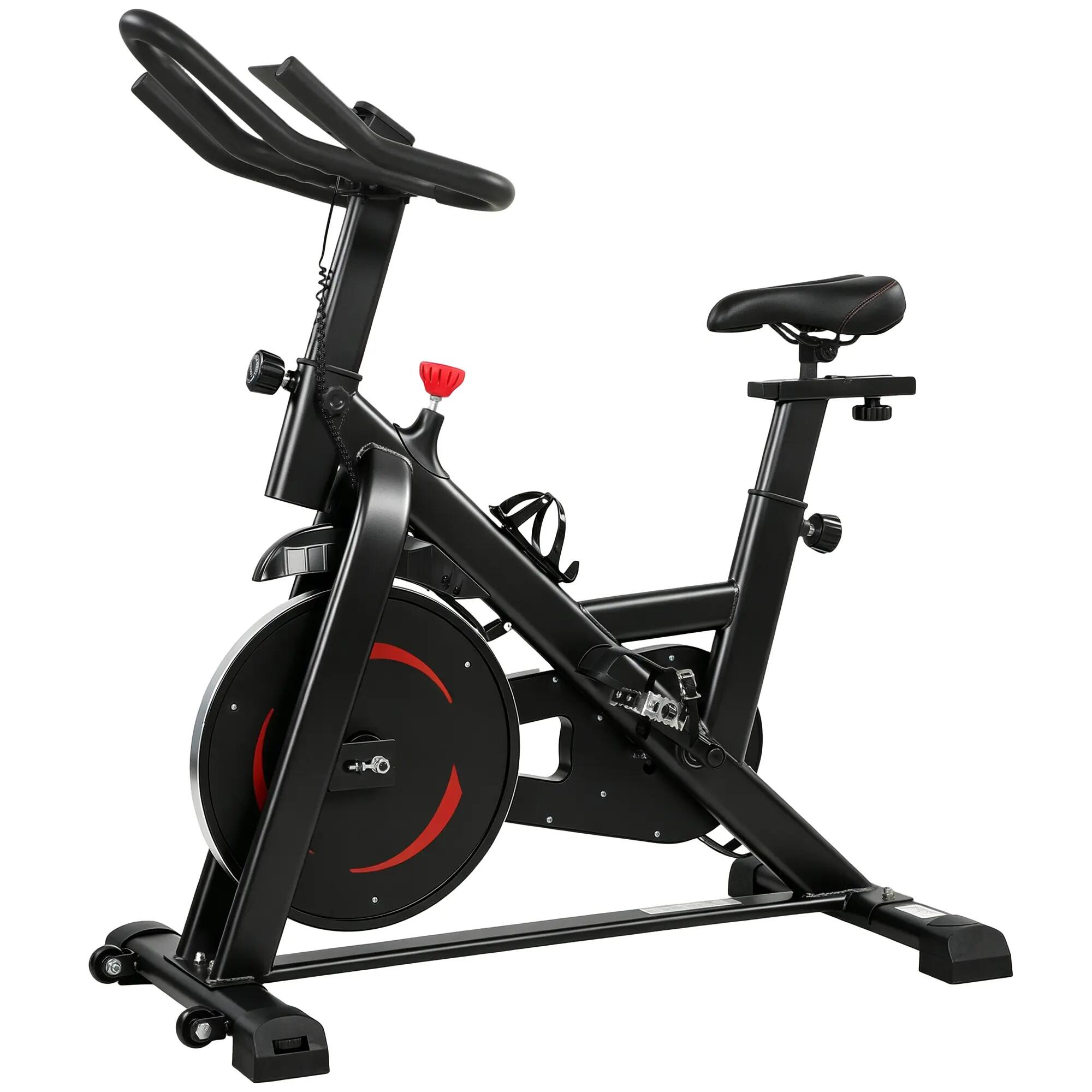 Vélo de biking réglable volant d'inertie 6 Kg écran LCD acier rouge noir 4/5