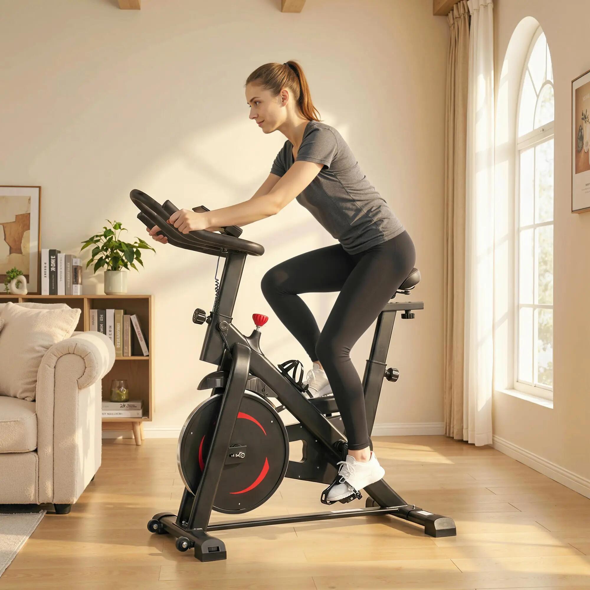 Vélo de biking réglable volant d'inertie 6 Kg écran LCD acier rouge noir 2/5