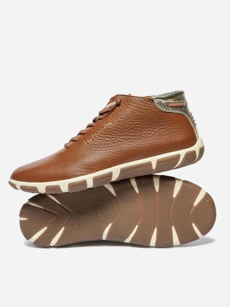 Chaussures - Tennis - Femme - Hautes, cuir, lacets élastiques - JESMINI - Marron 4/5