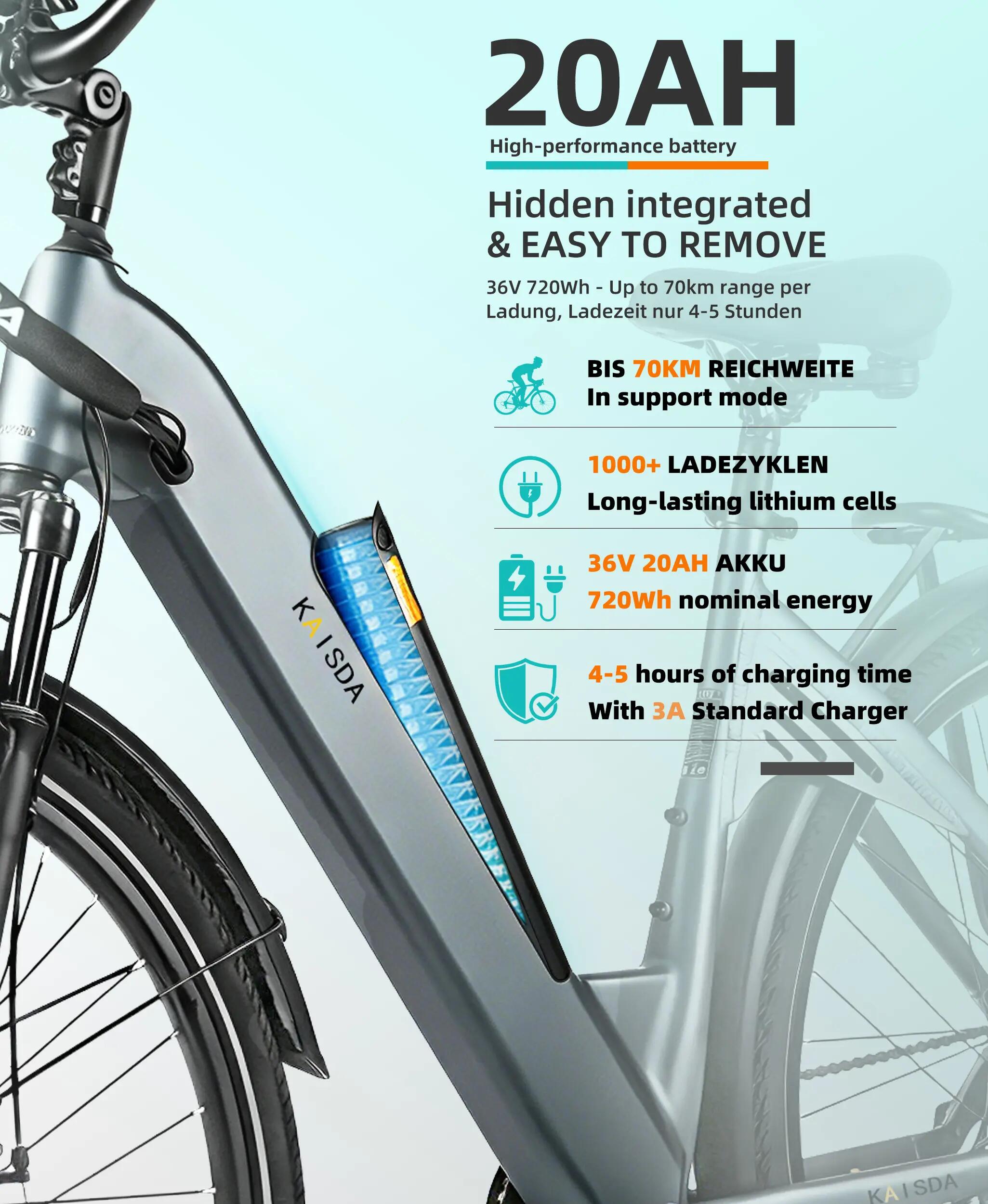 Bicicletta Elettrica K608 Motore 250W, Pneumatico 28", Batteria 36V 20Ah 9/11