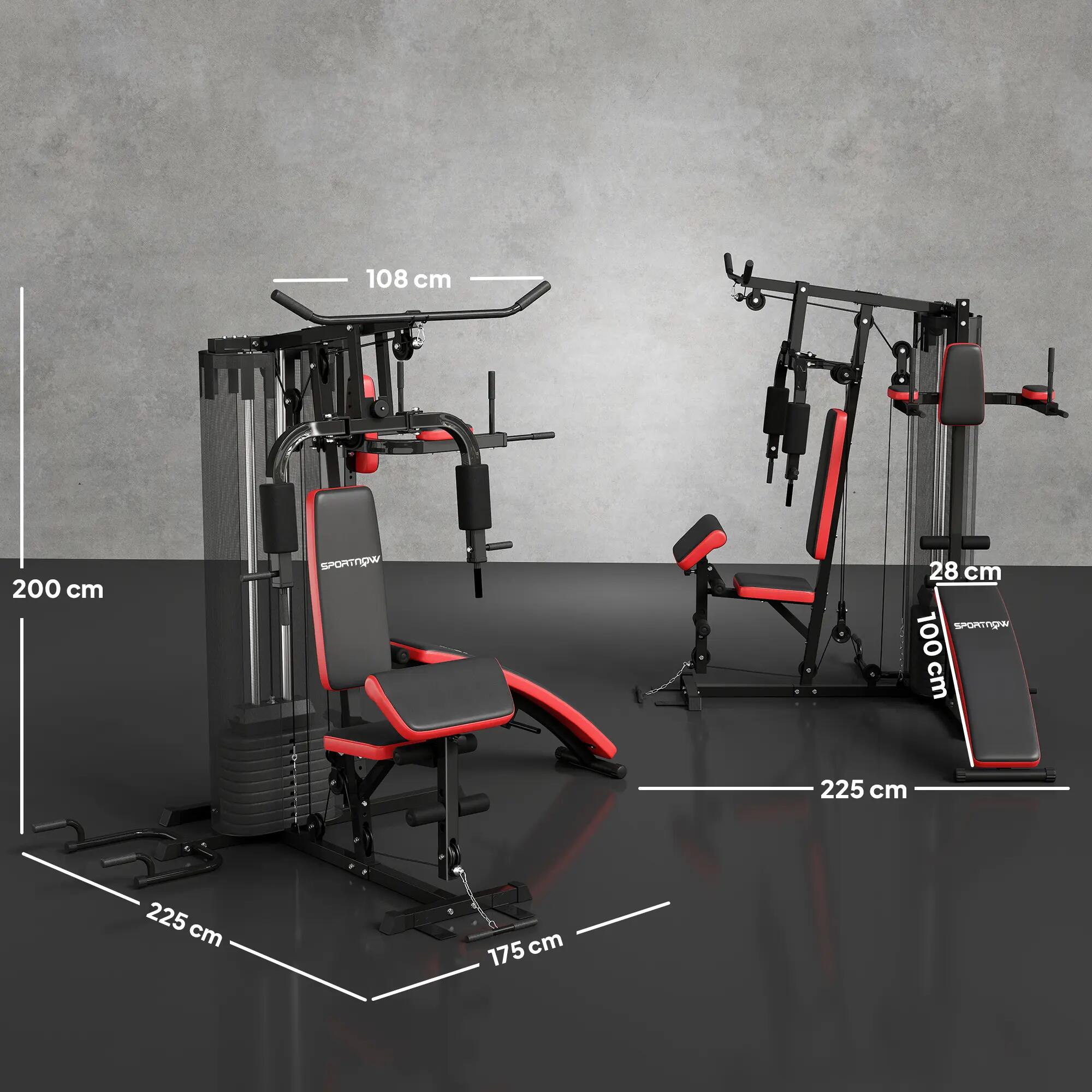 Station de musculation complète 10 contrepoids inclus total 65 Kg rouge 3/5