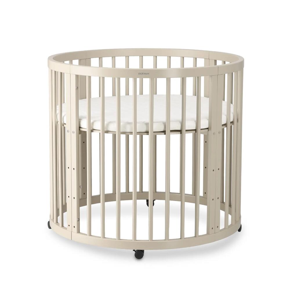 Deryan Willow Playpen - Round Wooden Baby Playpen with Mattress - Sand