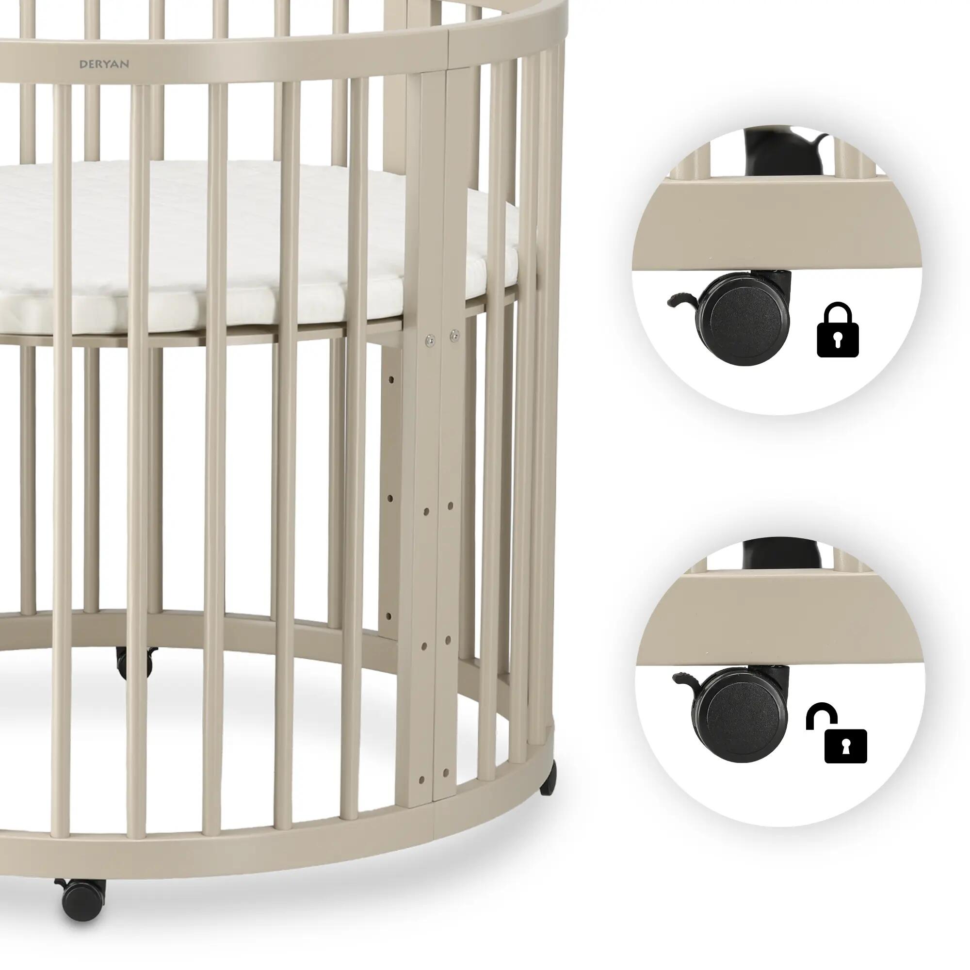 Deryan Willow Box Recinto Rotondo in Legno per Bambini con Materasso - Sabbia 7/8