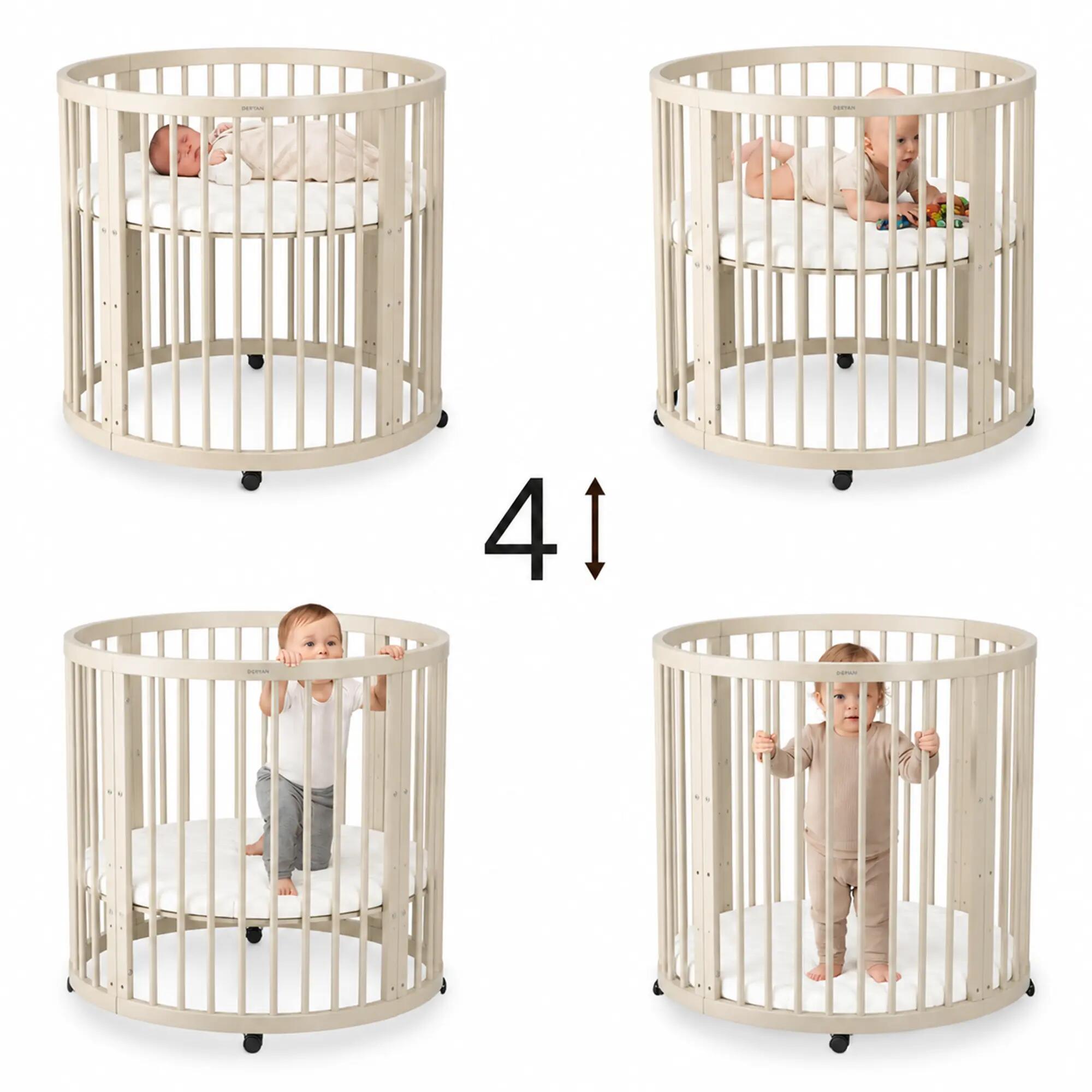 Deryan Willow Box Recinto Rotondo in Legno per Bambini con Materasso - Sabbia 6/8