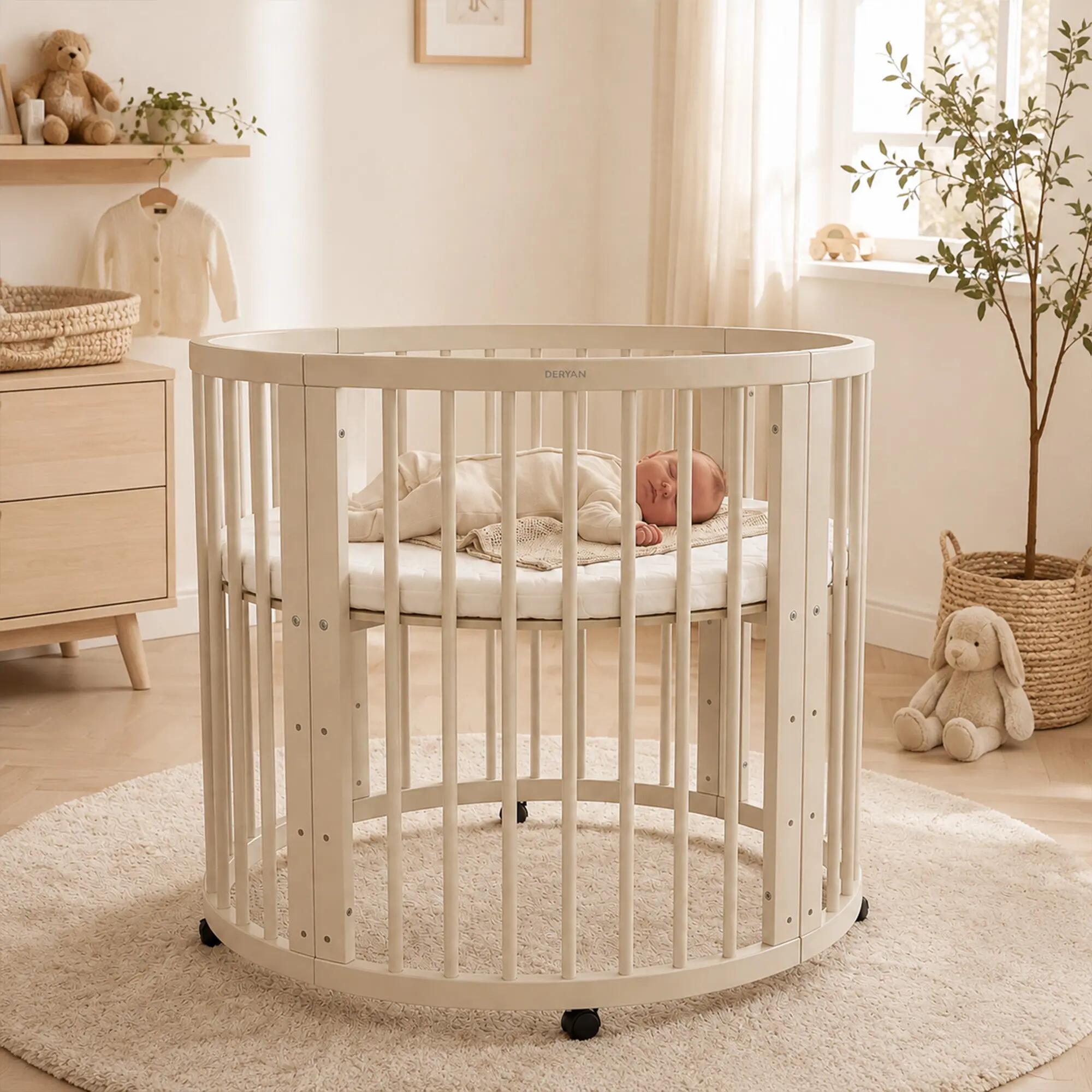 Deryan Willow Box Recinto Rotondo in Legno per Bambini con Materasso - Sabbia 2/8