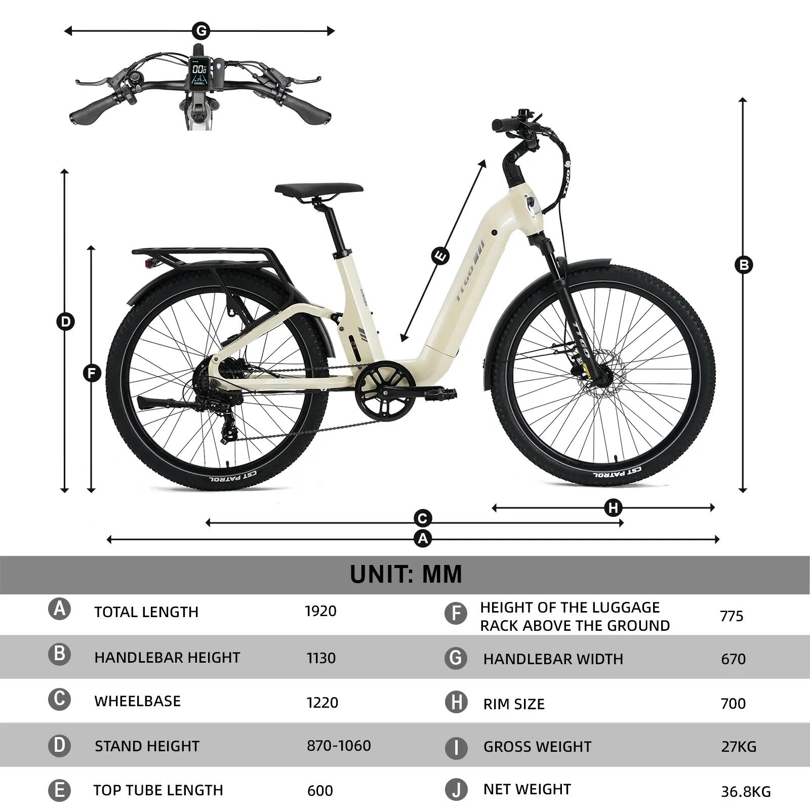 Elektrofahrrad für Erwachsene TTGO E-SUVO, 250W-Motor, 48V 15Ah-Akku 11/15