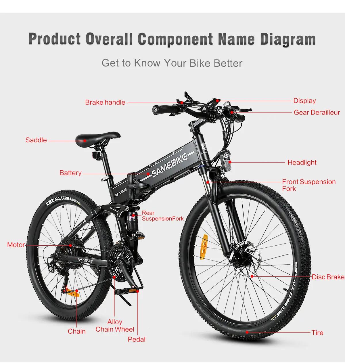Bicicleta elétrica para adultos SAMEBIKE LO26-II-YD bateria 48V 14Ah 15/15