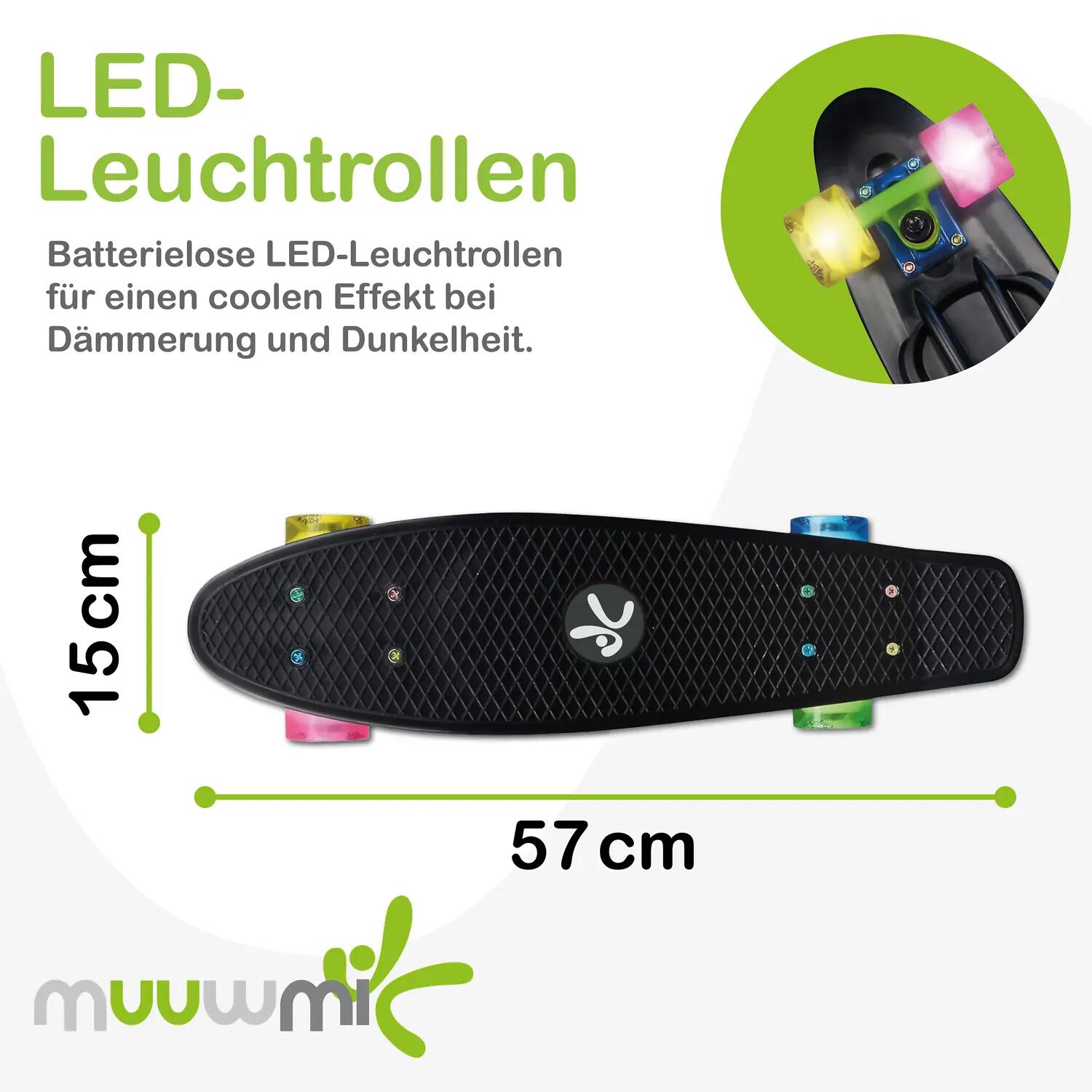 muuwmi Skateboard ABEC 5 Fun Neon, mit Leuchtrollen 4/14