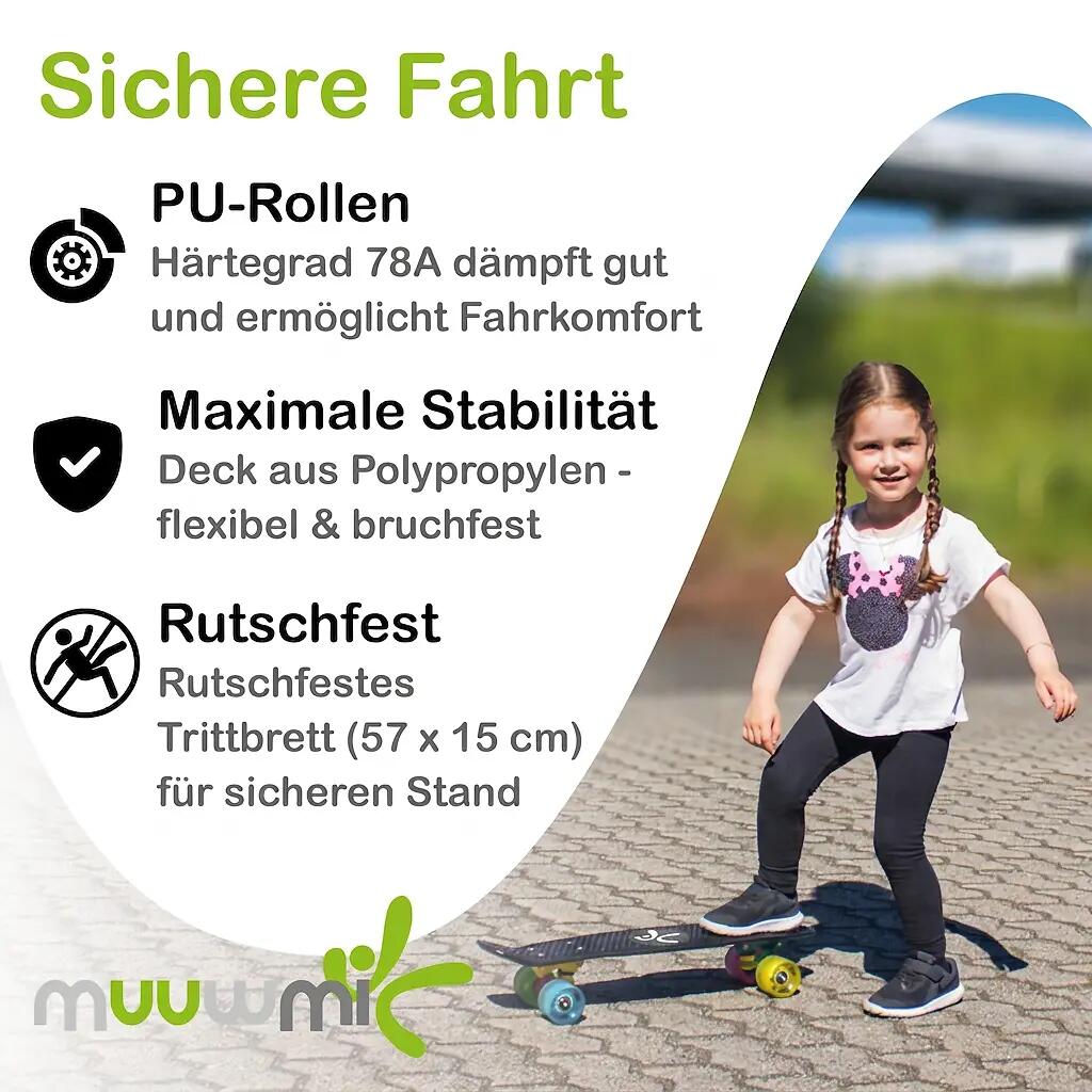 muuwmi Skateboard ABEC 5 Fun Neon, mit Leuchtrollen 3/14