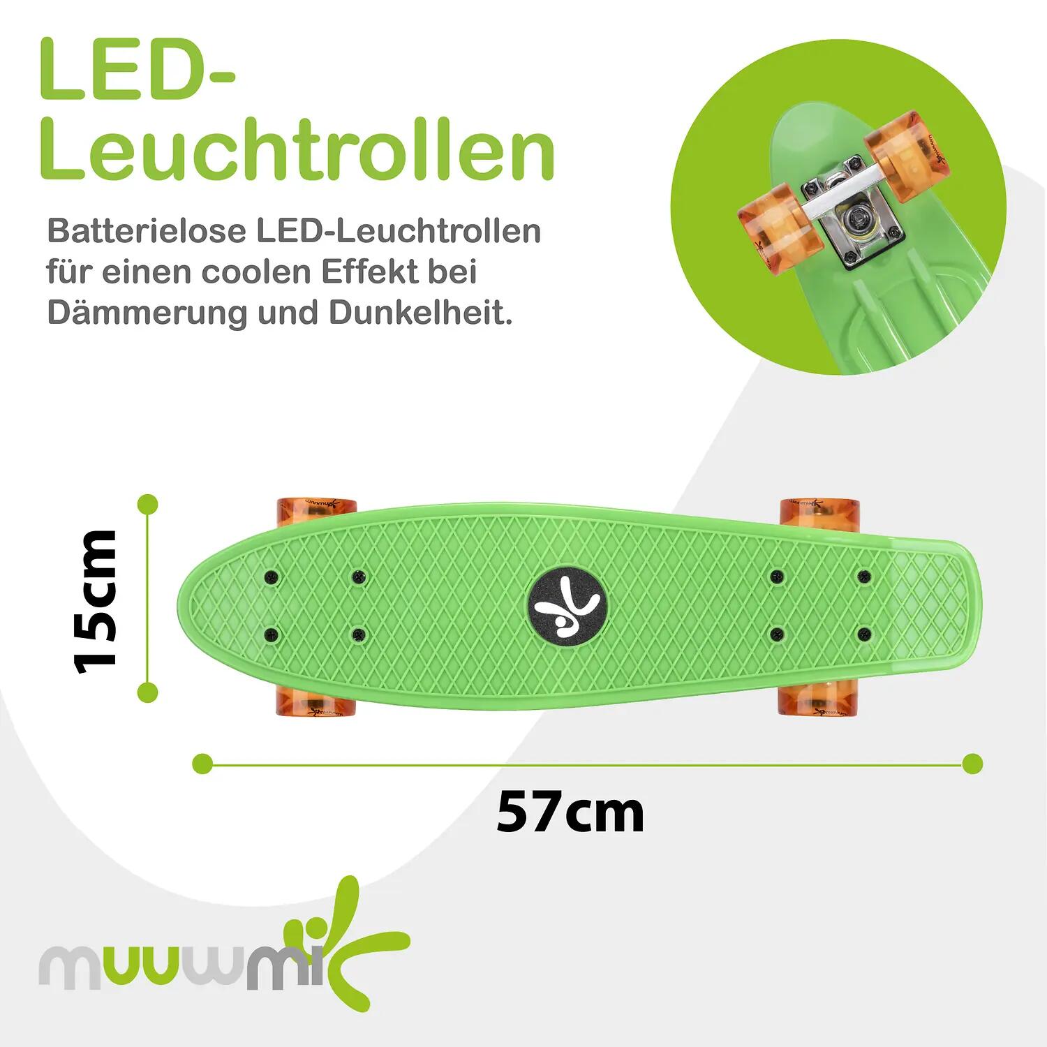 muuwmi Skateboard ABEC 5 Fun grün, mit Leuchtrollen 4/8