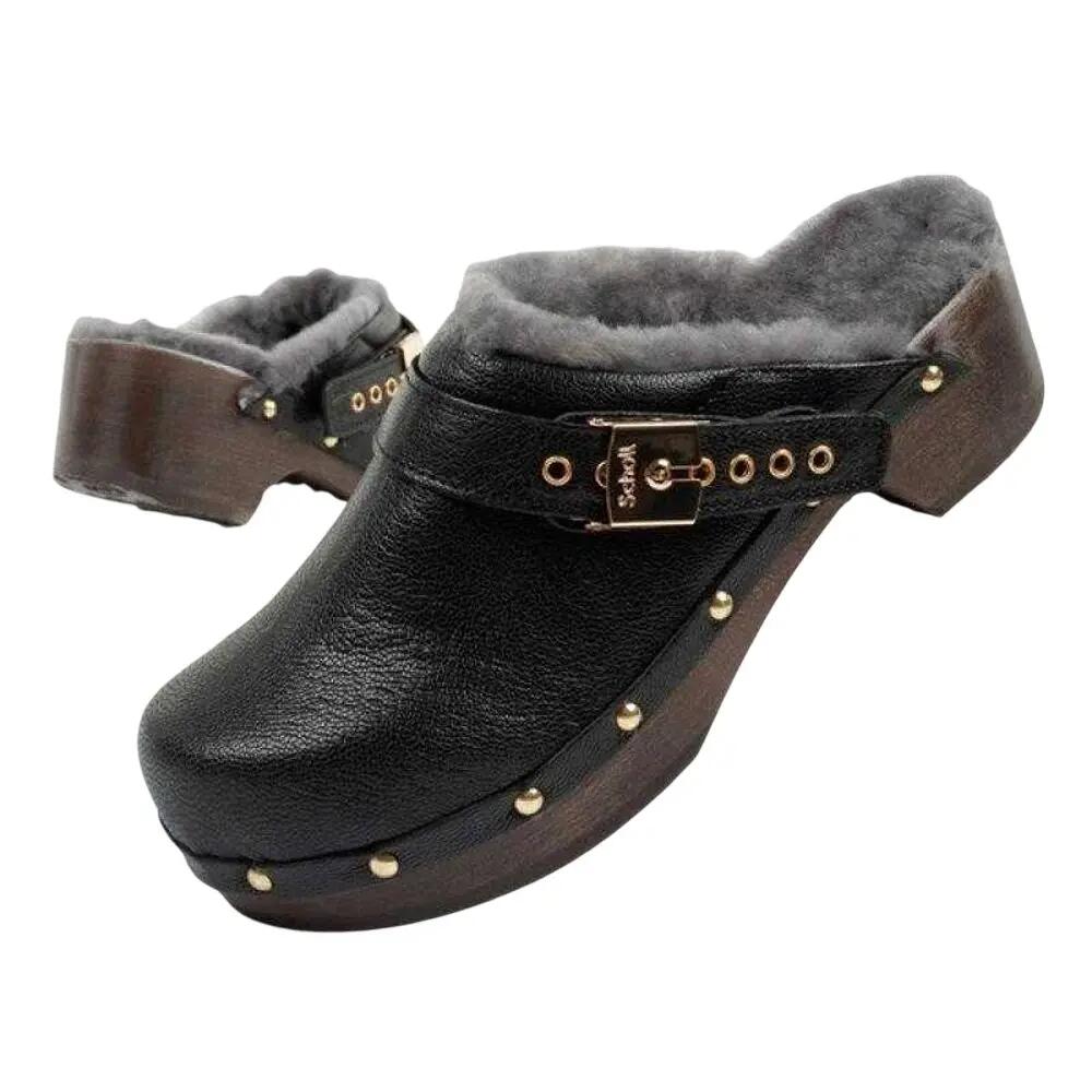 Dames Iconic Leren Klompen (Zwart) 6/7