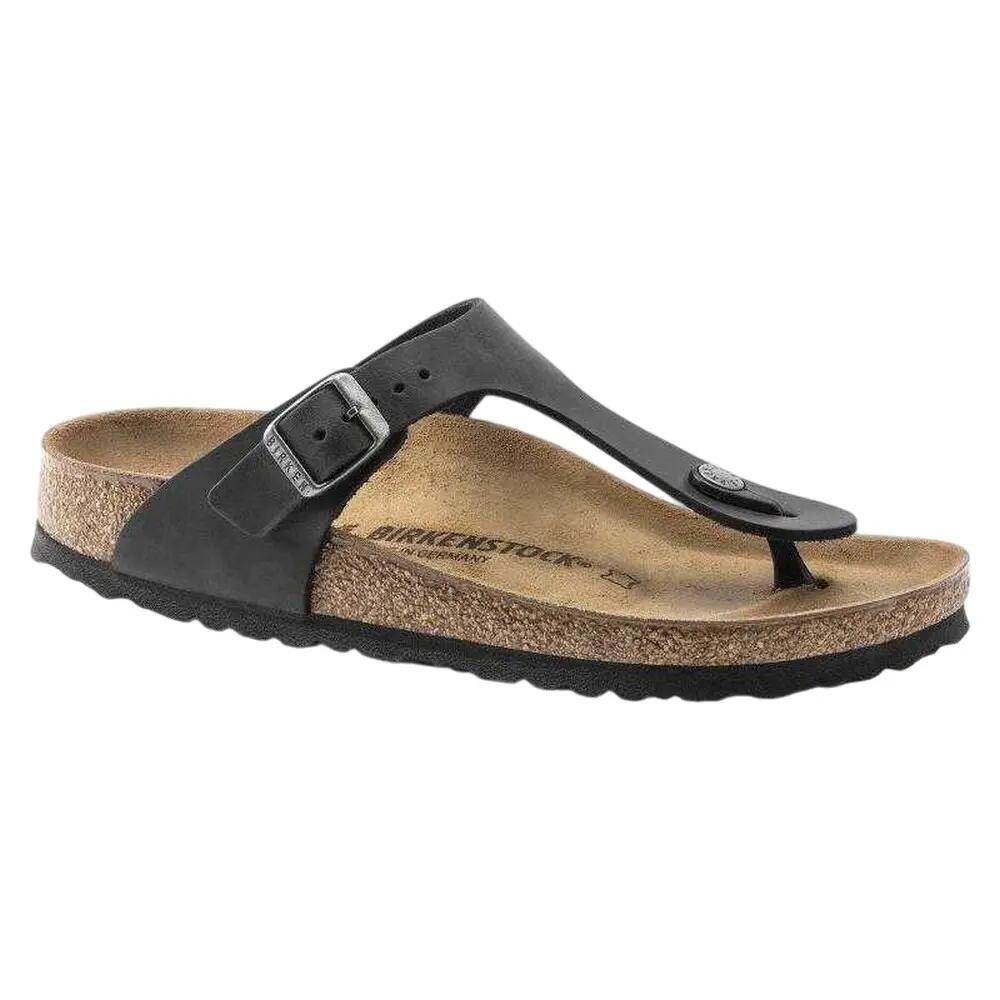 "Gizeh" Flipflops für Damen, Geöltes Leder Damen und Herren Schwarz 6/6
