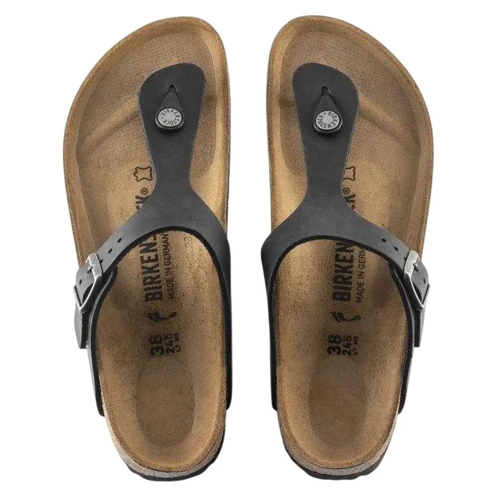 "Gizeh" Flipflops für Damen, Geöltes Leder Damen und Herren Schwarz 5/6