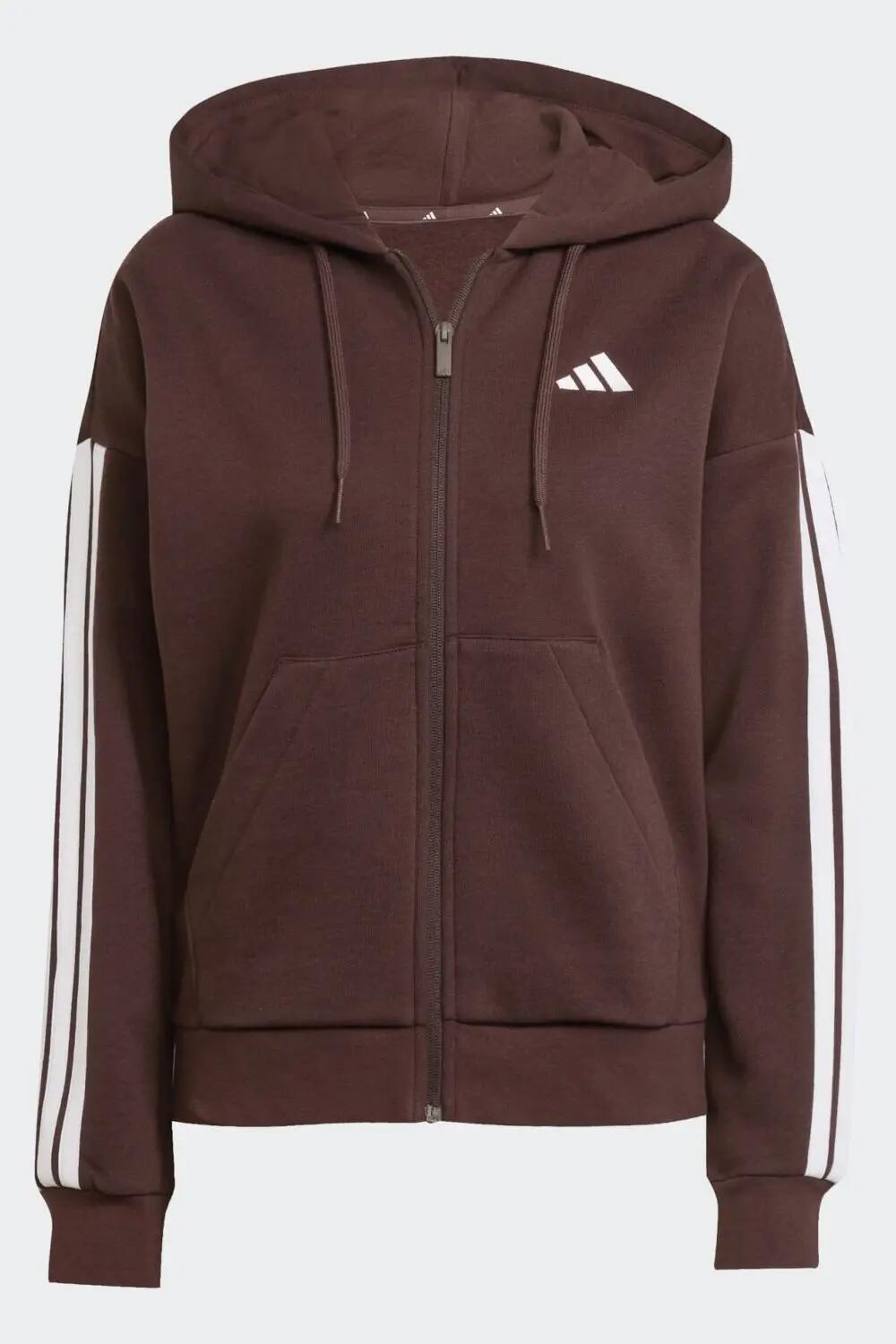 Sudadera con capucha de felpa de Adidas con cremallera completa y 3 franjas 1/6