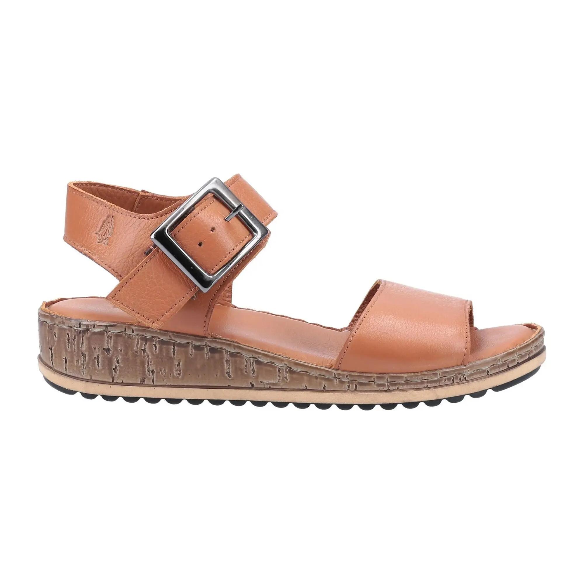 Sandalen mit Keilabsatz "Ellie", Leder Damen Hellbraun 3/4