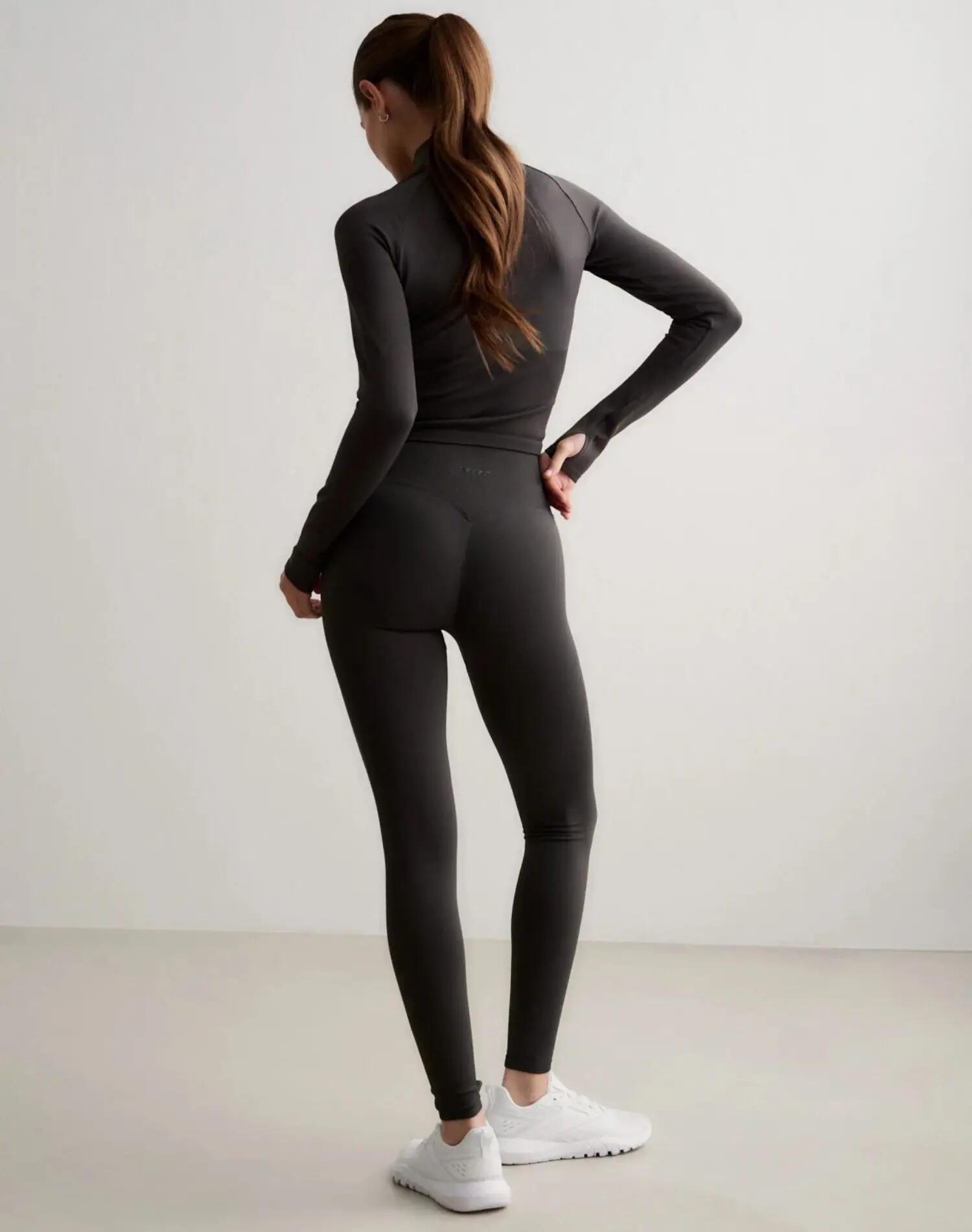 Damen Tights Extra Lang Hoher Bund invisible scrunch Shape Seamless Schattengrau 2/6