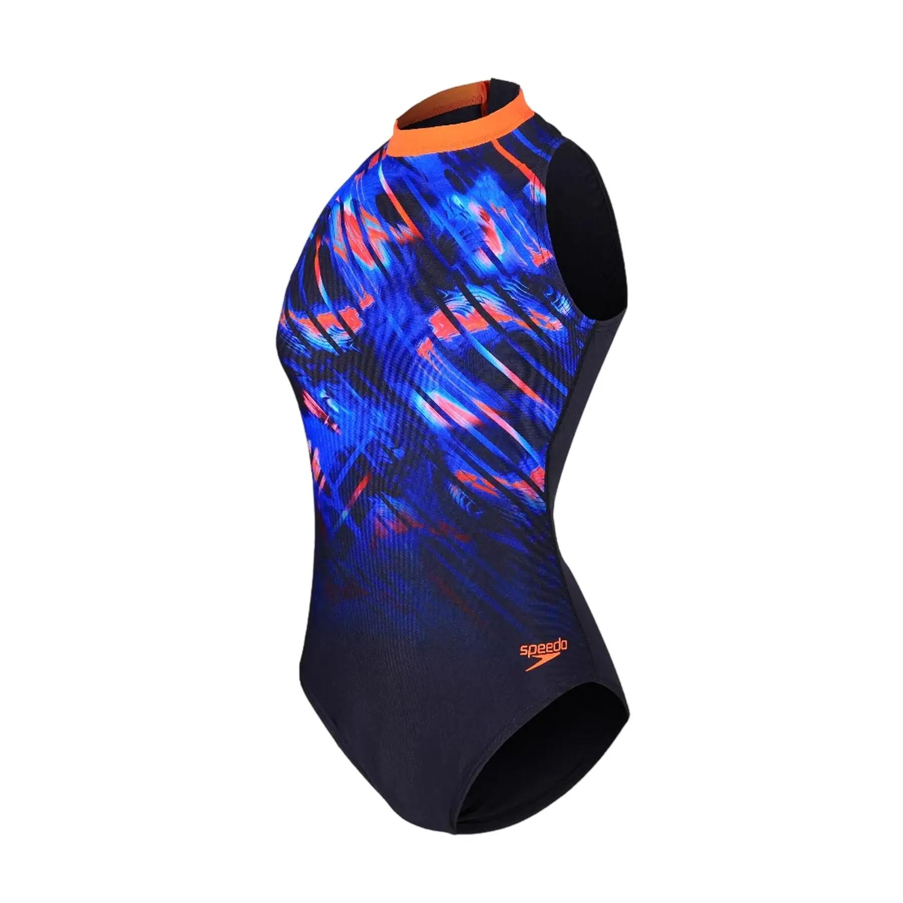 Womens/Ladies Abstract One Piece Swimsuit (Navy/Pink) 2/4