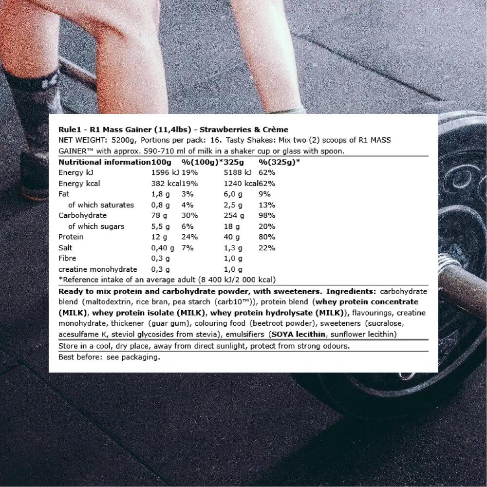 Rule1 R1 Mass Gainer (11,4lbs) Strawberries & Crème - Aumento di peso 3/3