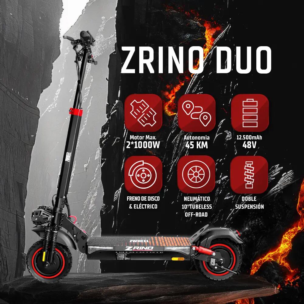 Trotinete elétrico ZWheel ZRino Duo, 2000W, 12500mAh, 45km, preto 2/10