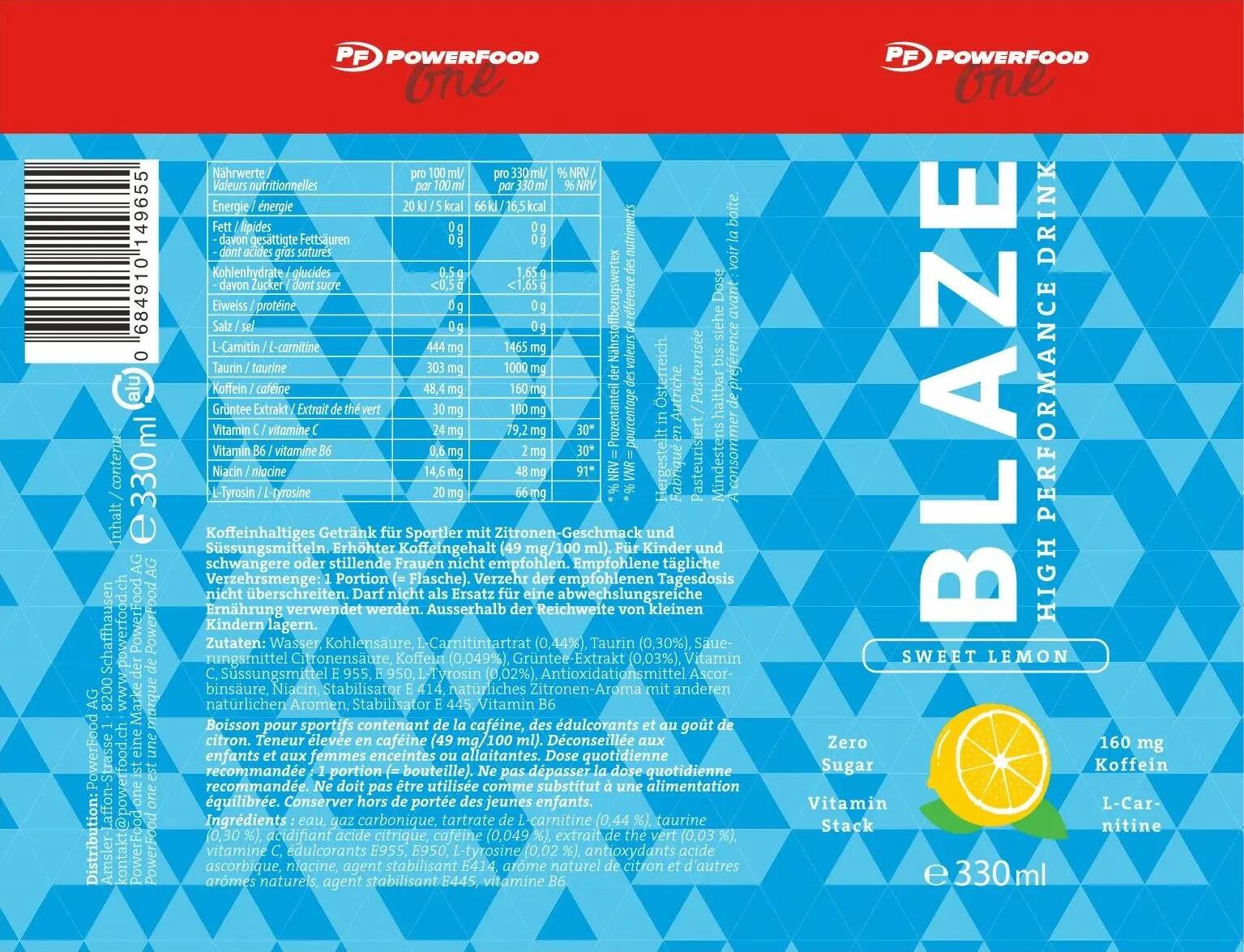 Boisson énergisante Blaze 24x330ml PowerFood One 2/2