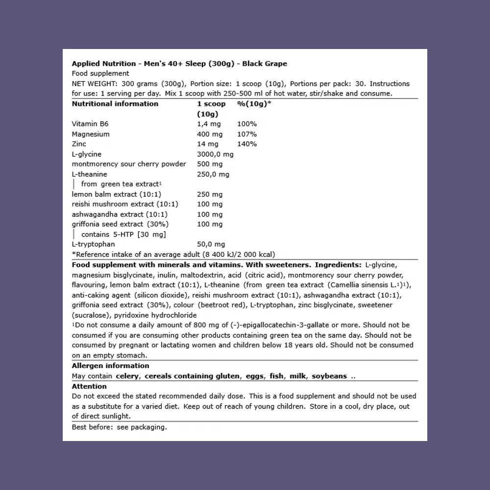 Applied Nutrition Men's 40+ Sleep (300g) Black Grape - Intra- & Post-Workout 3/3