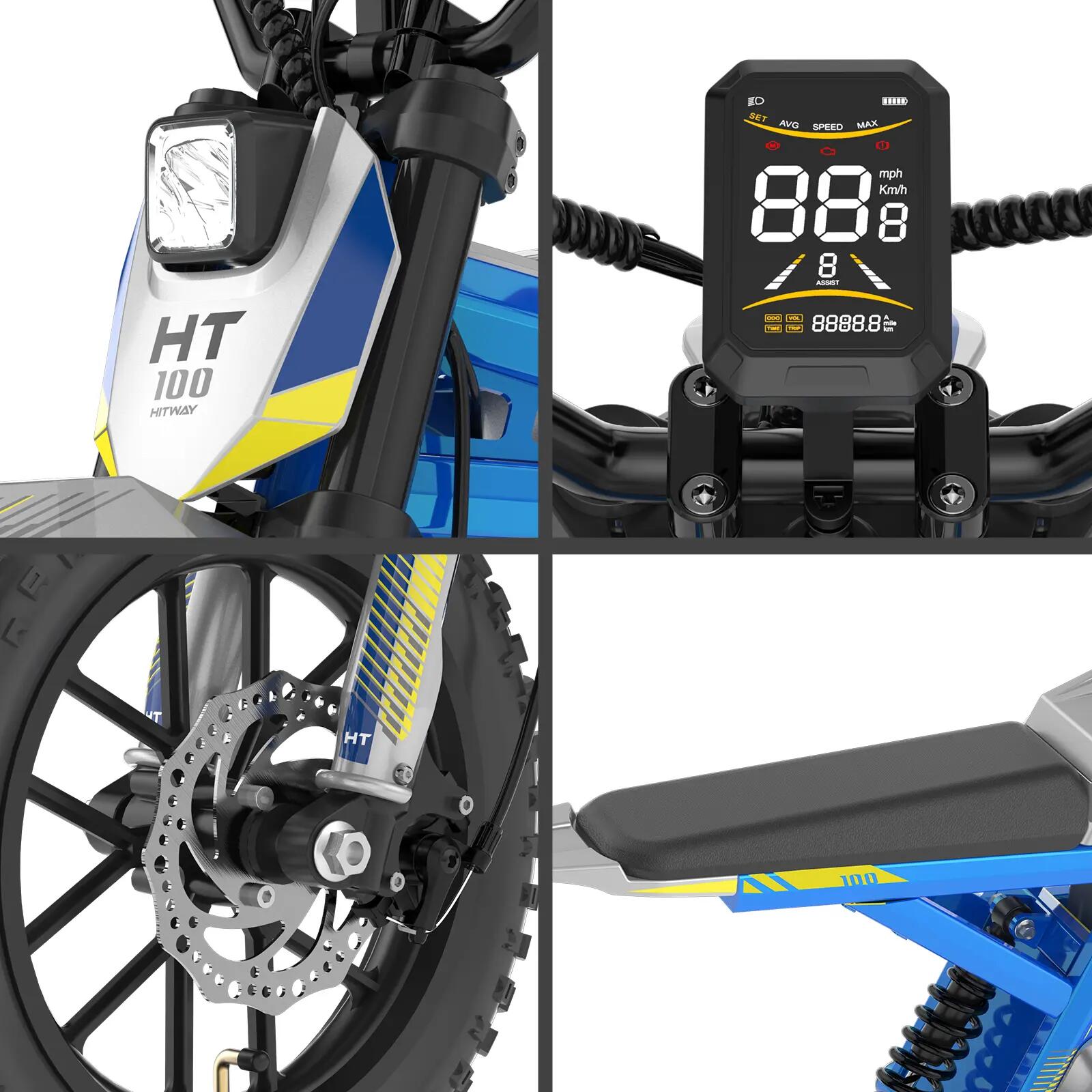 Bicicleta elétrica infantil HT100 14" 400W bateria 36V 10,4Ah 5/7
