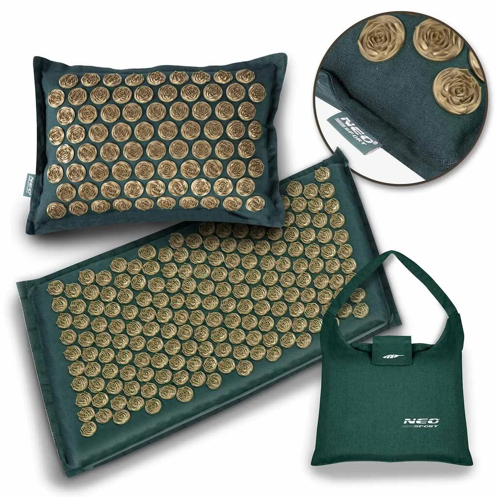 Acupressure mat with pillow NS-902 dark green and gold