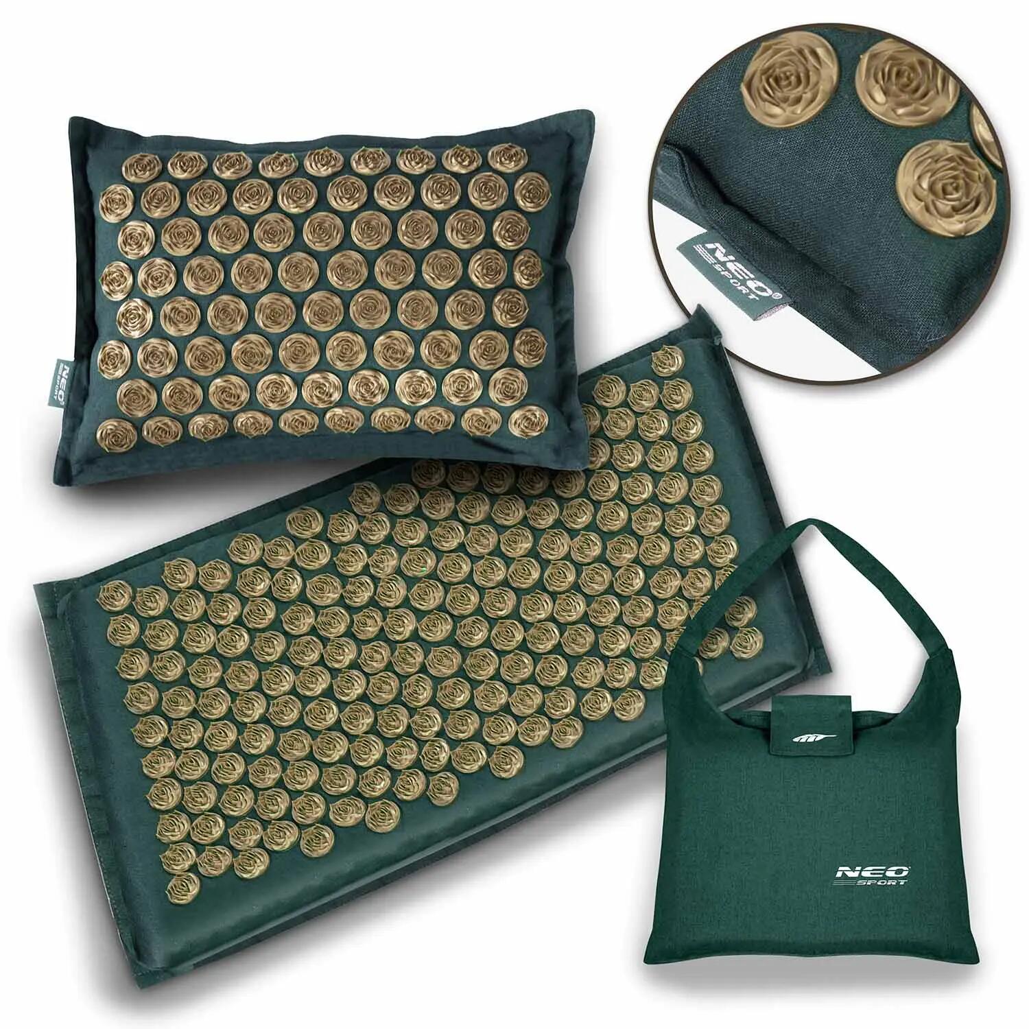 Tappetino per agopressione con cuscino NS-902 verde scuro e oro 1/8
