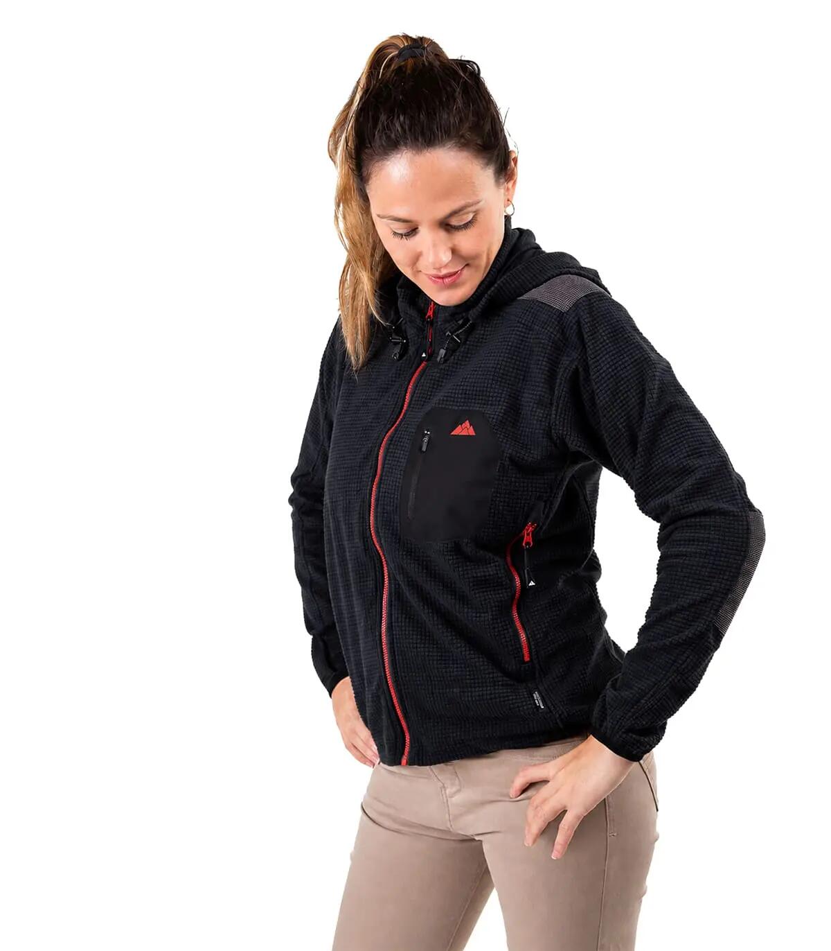 Casaco Polar Grizzly Alpinismo E Escalada Mulher Transpirável Com Capuz Vermelho 4/5