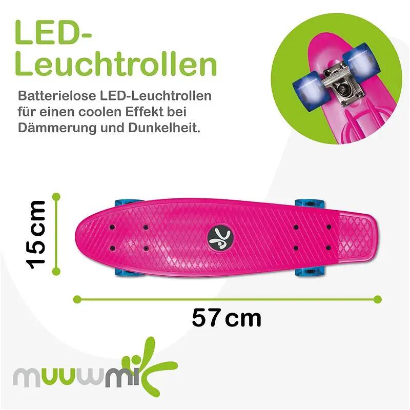 muuwmi Skateboard ABEC 5 Fun pink, mit Leuchtrollen 4/8