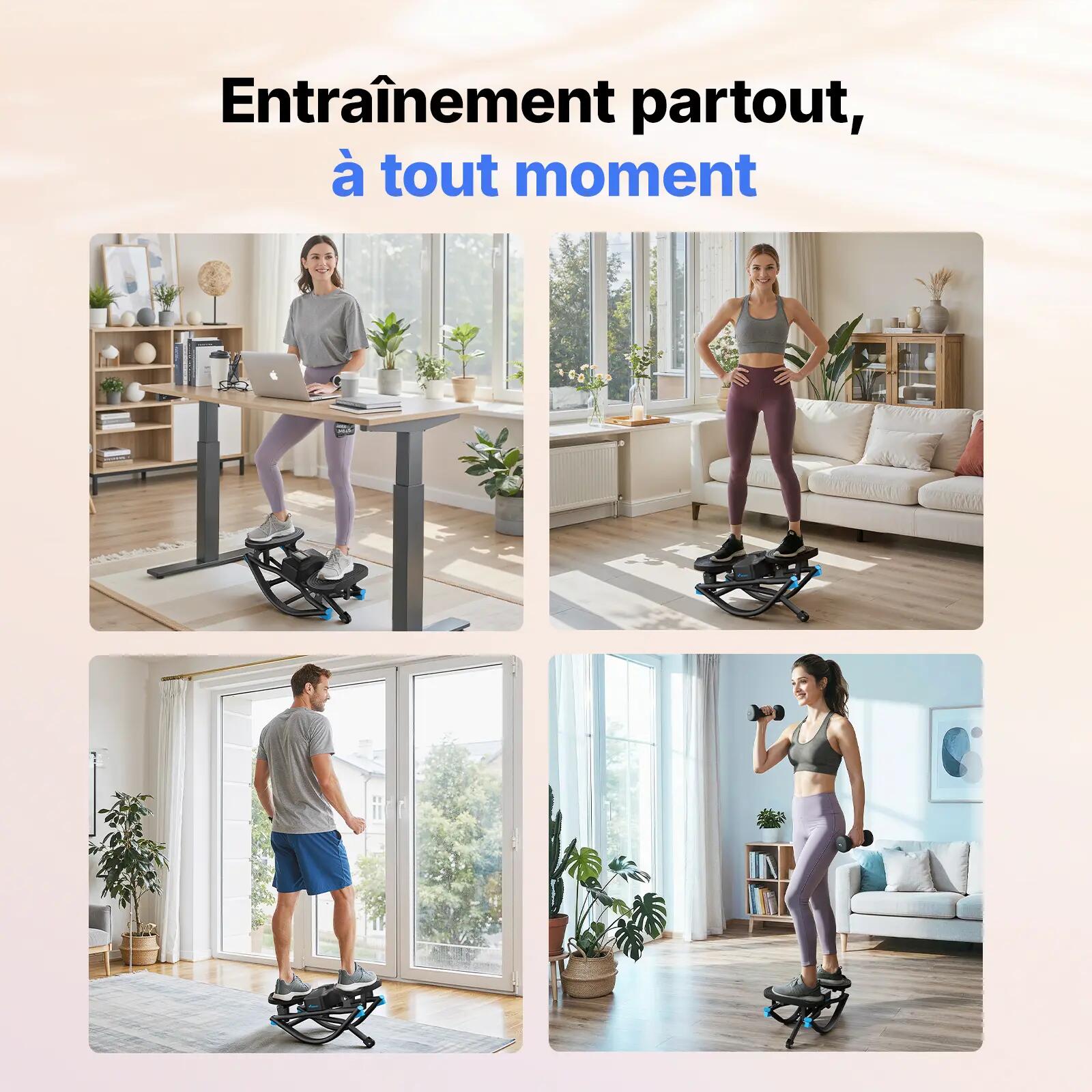 Stepper - fitness - heimtrainer - leiser u-shape, lcd - hellgrau 6/8
