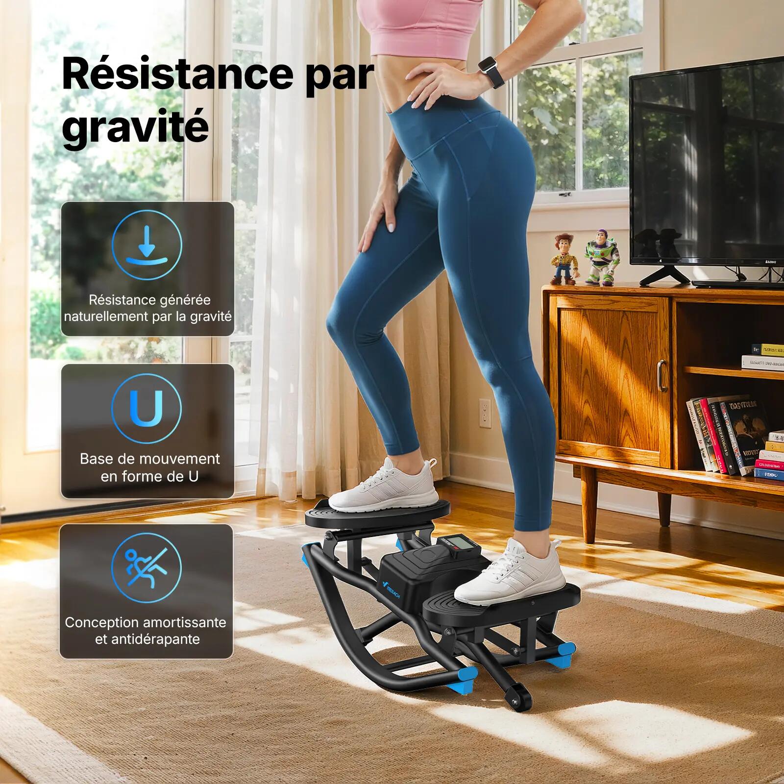 Stepper - fitness - heimtrainer - leiser u-shape, lcd - hellgrau 3/8